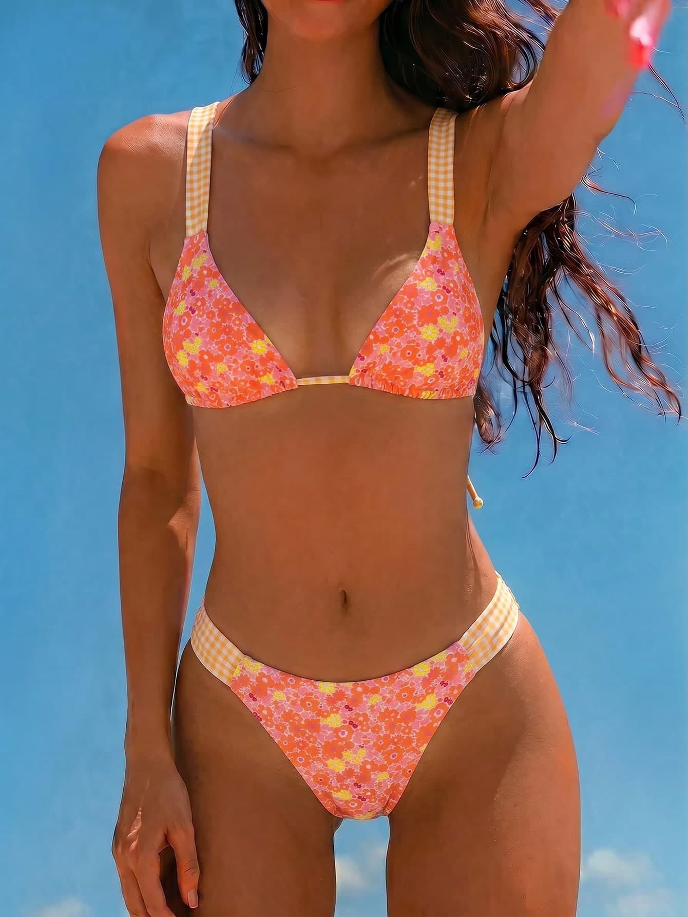 Swim Mod Spring/Summer Sun Beach Swimwear 2-Piece Set Cute Random Ditsy Floral Wide Shoulder Strap Backless Tie Bikini Bottom Women's Swimsuit