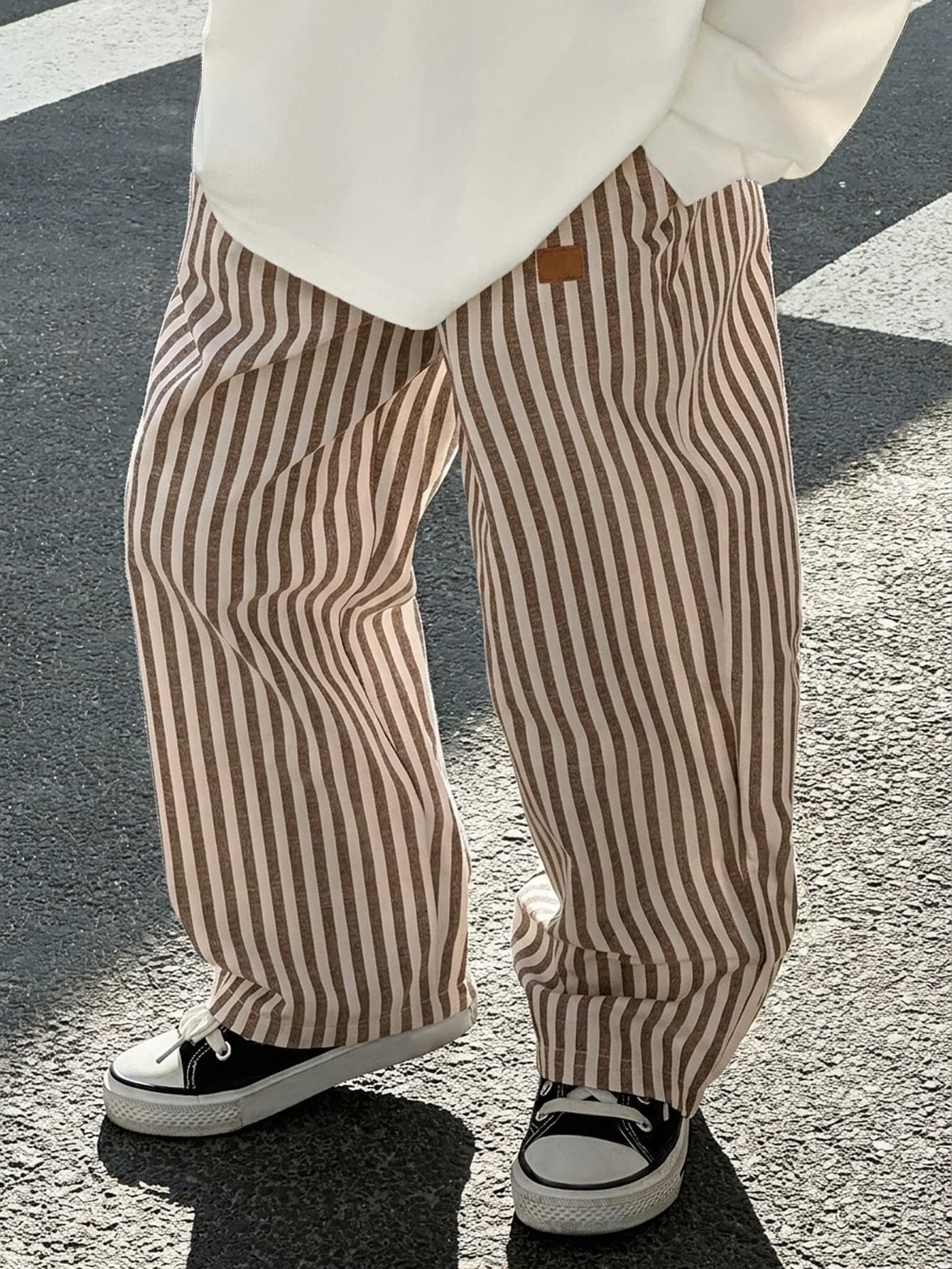 Young Boys Casual Street Striped Woven Young Boy Straight Leg Pants With Pockets, Lightweight Comfortable Versatile For Outings, Vacation, Photos, School, Sports, Gatherings, Suitable For Spring And Summer