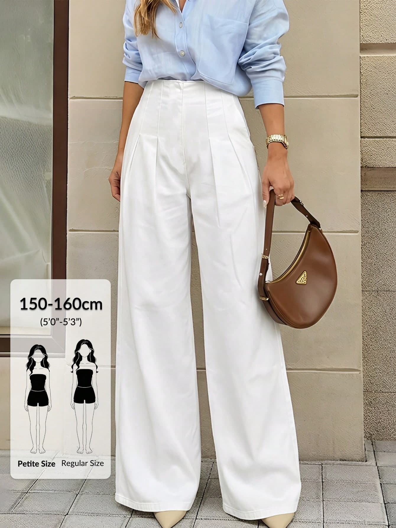 Selenza Petite Women's Pleated Casual Elegant Minimalist Chic Versatile Daily Wear Wide Leg Jeans Office Everyday White Summer ,Petite Women