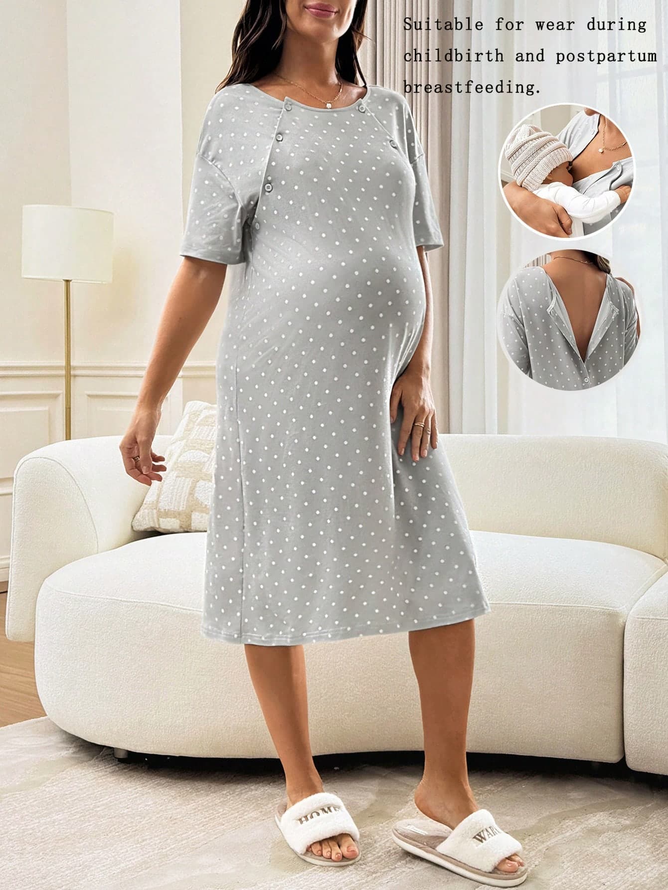 SHEIN Maternity Polka Dot Nursing Casual Everyday Dress