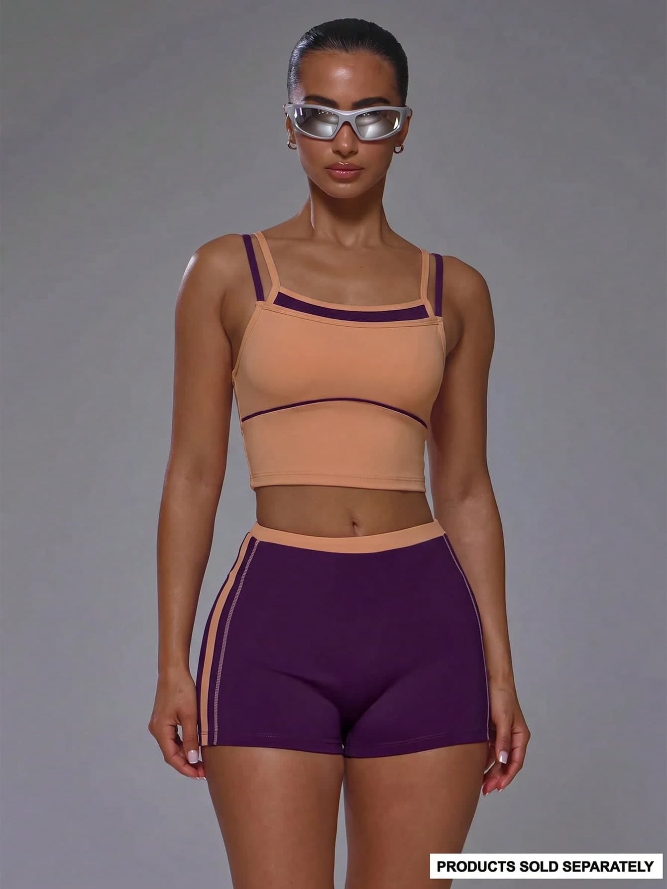 Musera Sport Double Layered Contrast Colour Straight Neck Panelled Fitted Active Tank Cami Top Coord Top Only Gym Active Sports Pilates Everyday Slowburn
