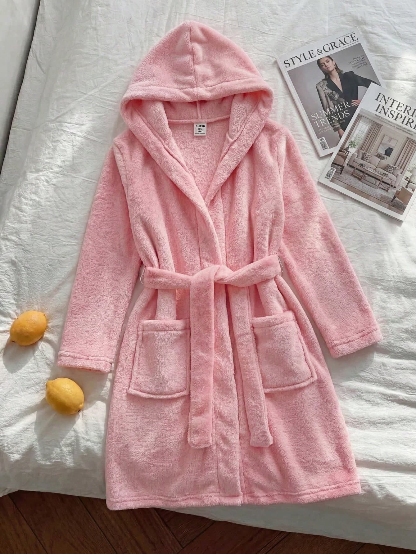 Tween Girls Plush Belted Robe Loungewear, Autumn/Winter Hooded Bathrobe Fuzzy Robe Girls Bathrobe Fall