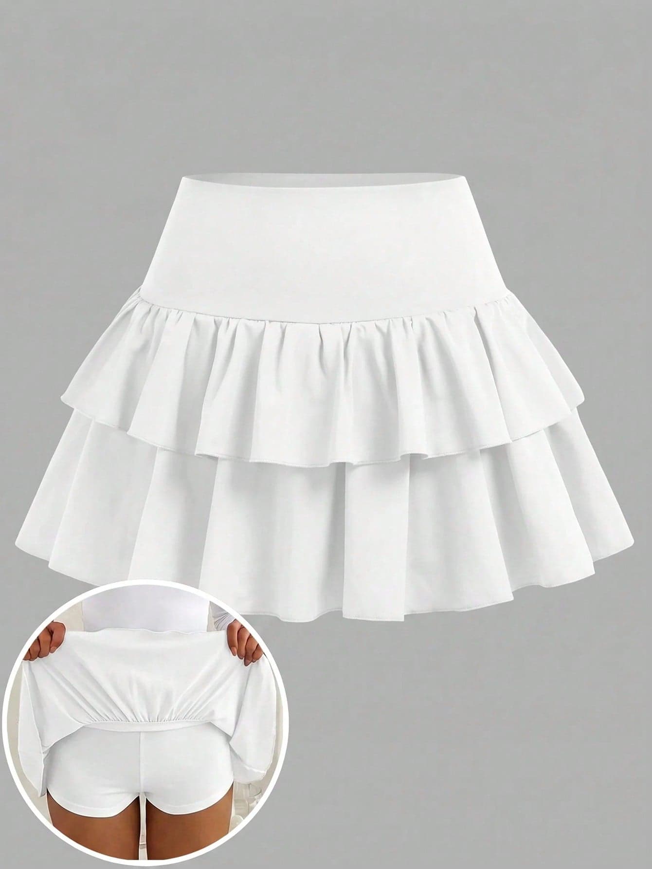 Girlism Tween Girl Tween Girls Skirts Yoga , Leggings, Casual, Sports, School, Back To School, Black Built-In Leggings Double Layer Ruffle Cake Skirt Mini Skirt