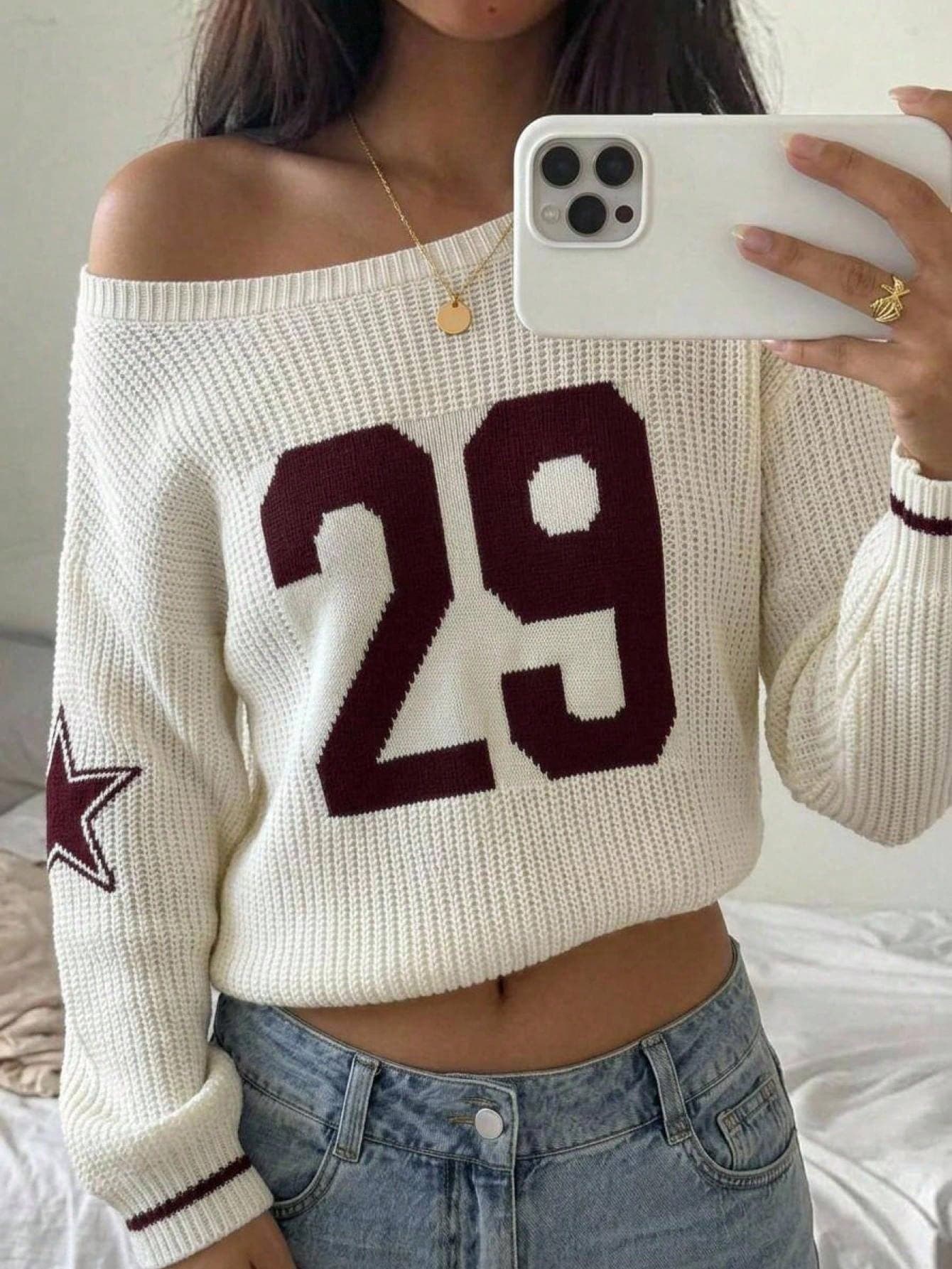SHEIN Teen Girl Teen Girls Casual Digital Jacquard Knit Autumn Sweater, Minimalist Fashion, Suitable For Daily Wear, Back To School Outfit