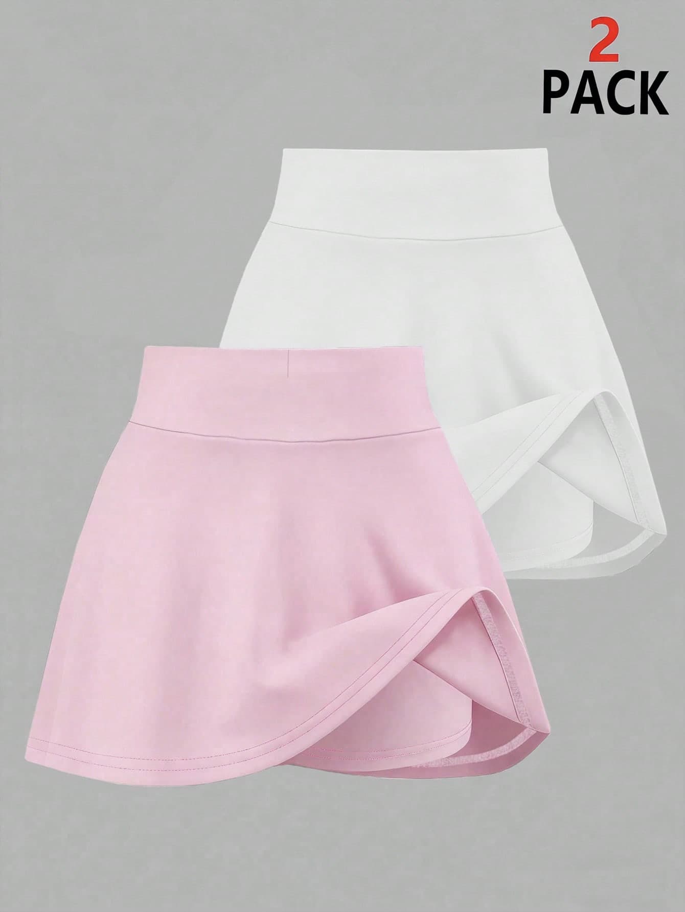 SHEIN Tween Girl Solid Color Casual Versatile Daily Wear Skorts 2pcs Set