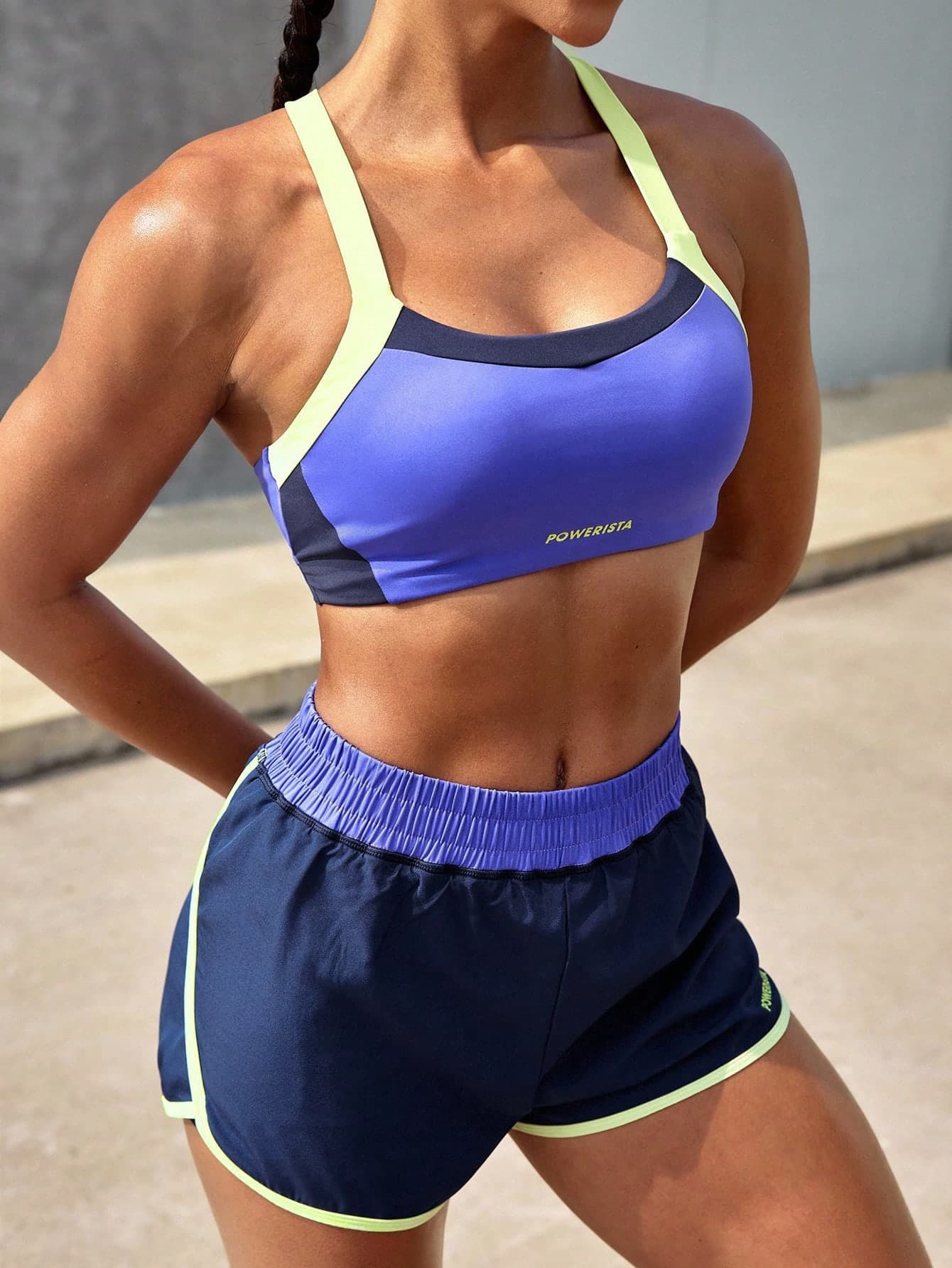 Powerista Women's Contrast Color Camisole And Elastic Waist Shorts Sports Suit Workout Women Sets