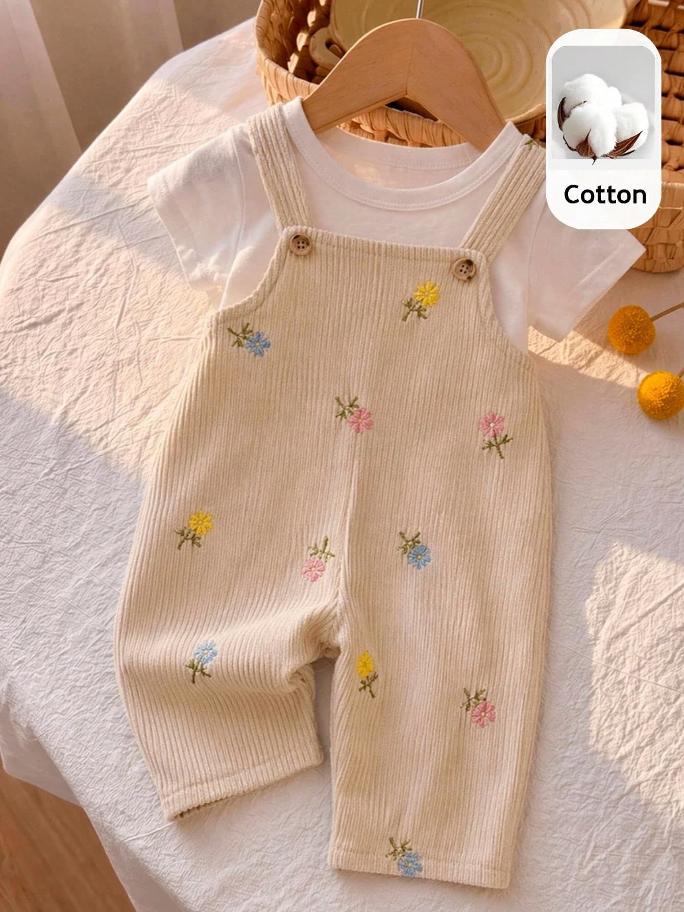 LMoss Kids Baby Girl Woven Embroidered Suspender Casual Jumpsuit