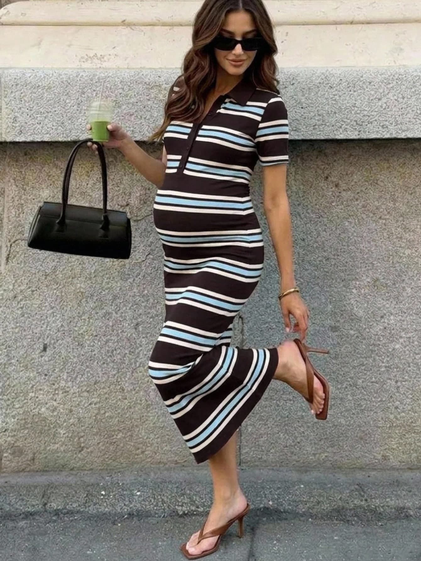 MaterniWear Maternity Striped Casual Daily Summer Dress