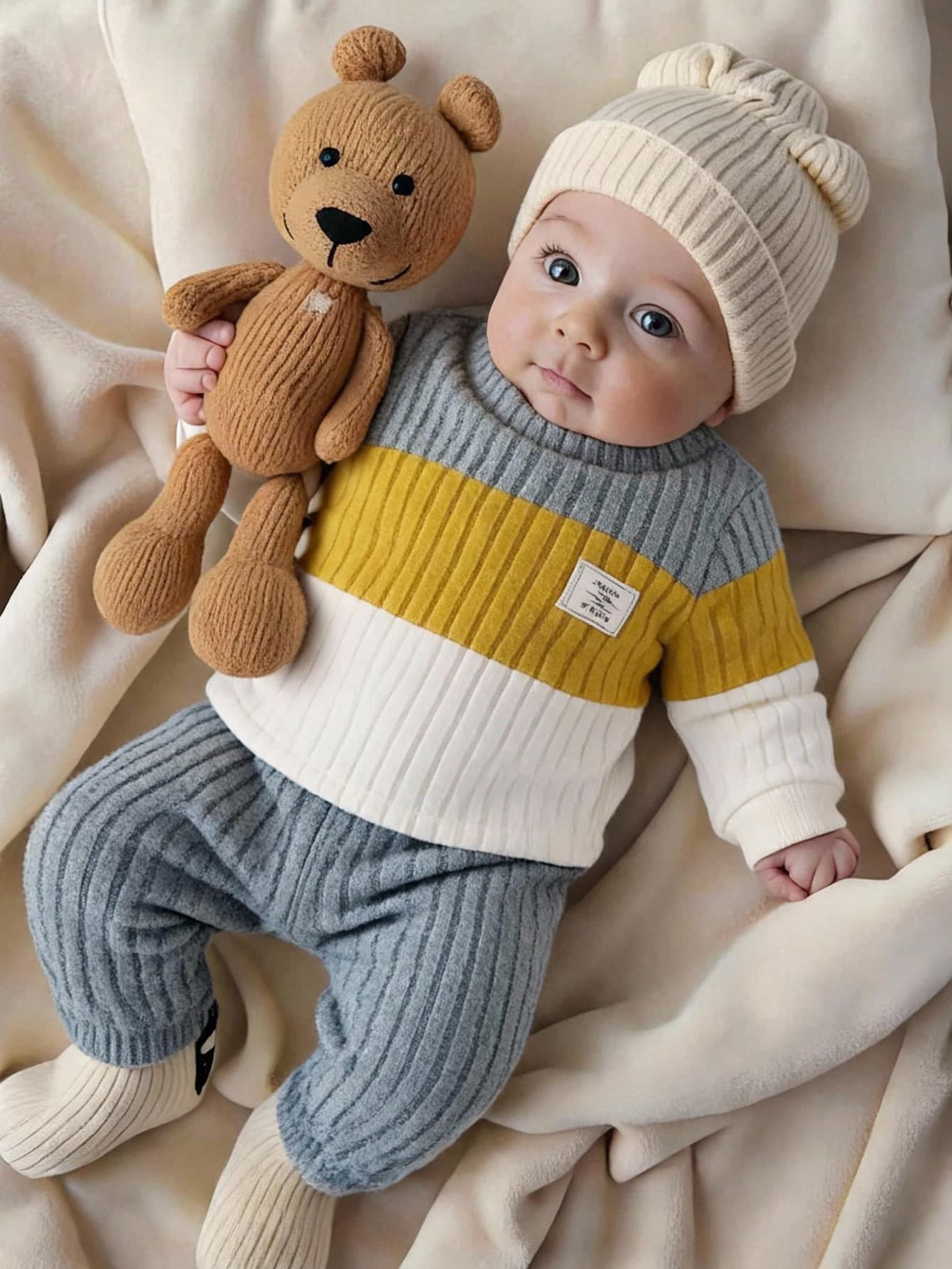 SHEIN Playful Pals Baby Boy Colorblock Patchwork Top And Pants Set