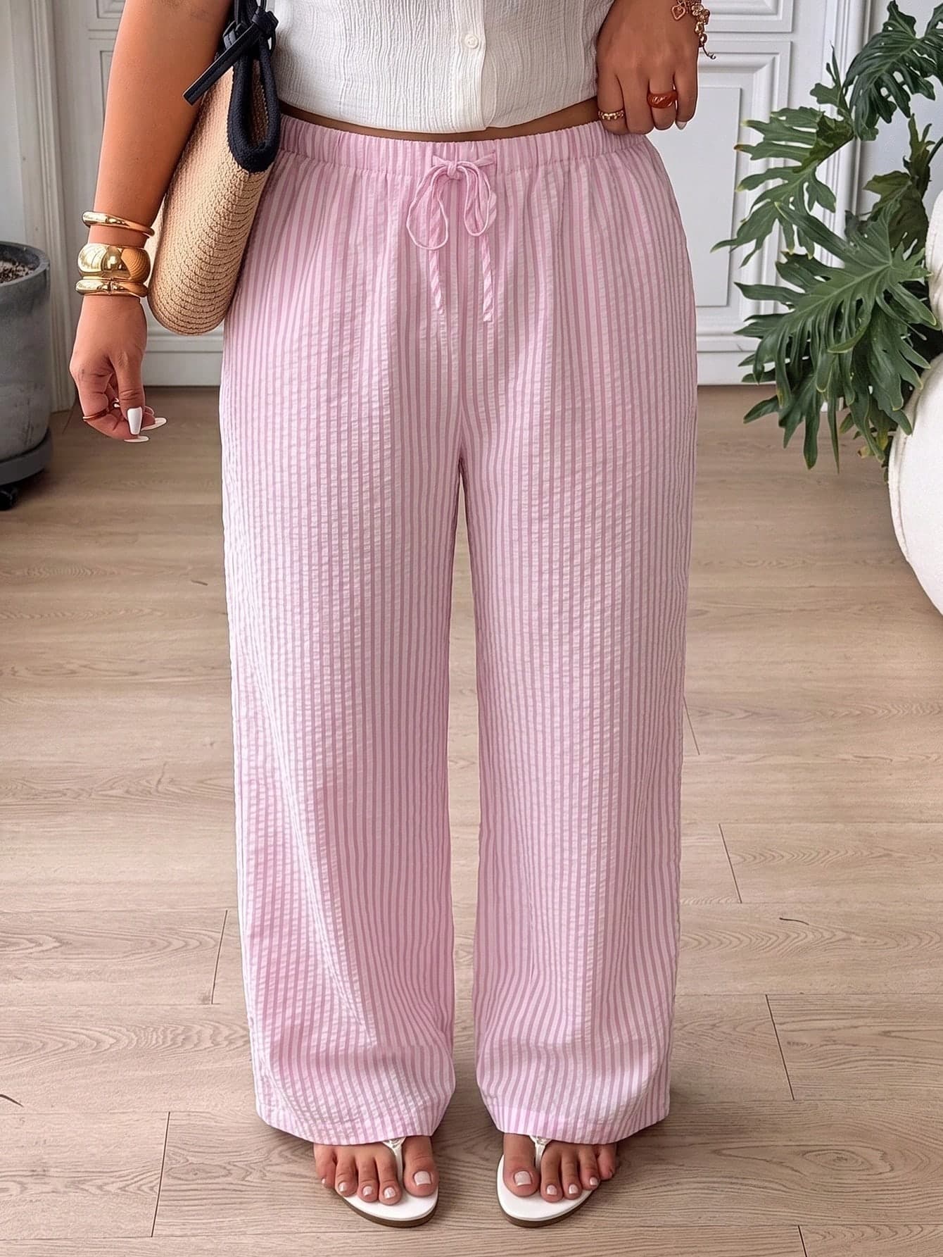 Solflare Plus Size Casual Smart Casual Blue And White Pants For Vacation Vacation Summer