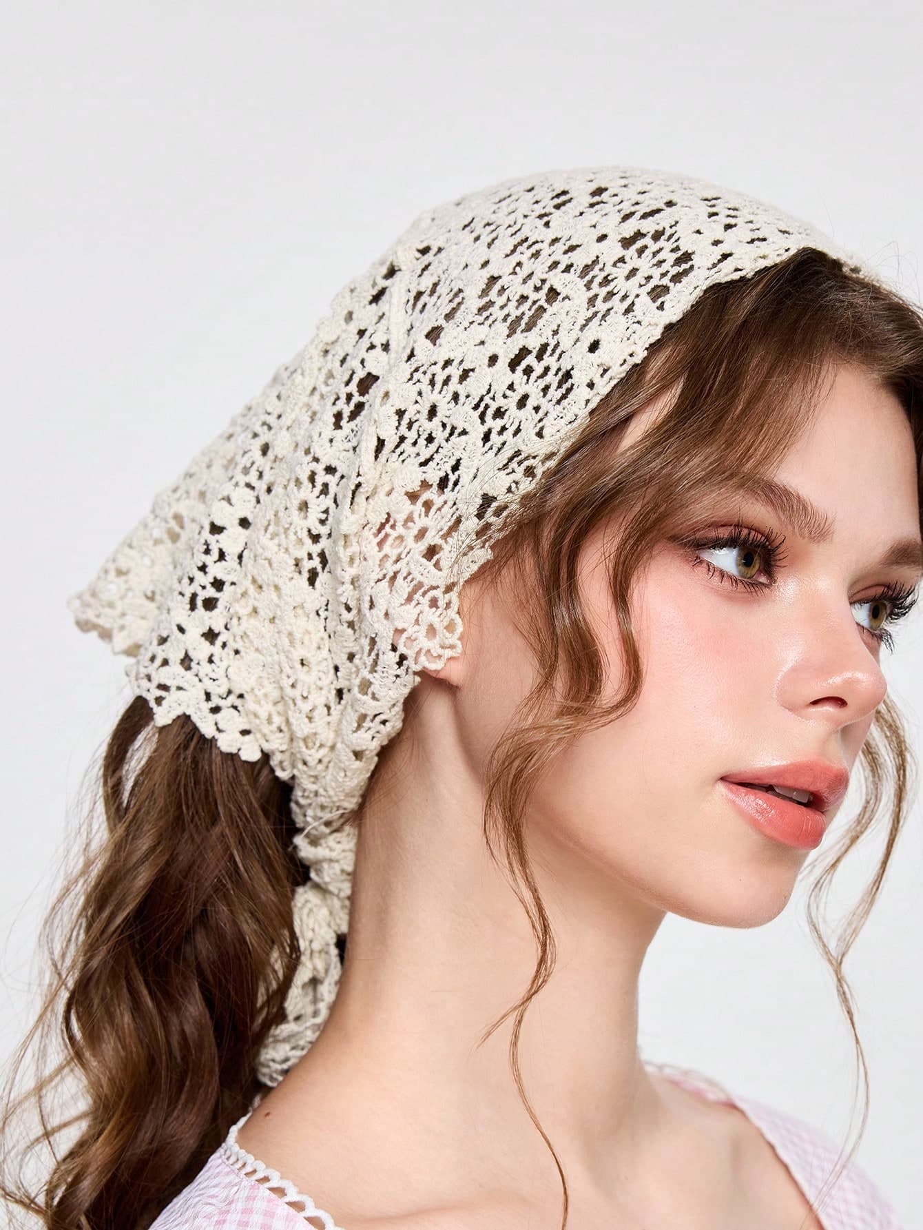 ROMWE Fairycore 1 Set Women Floral Lace Scarf And Headscarf, Lightweight And Breathable, Suitable For Beach, Casual, Party And Formal Occasions