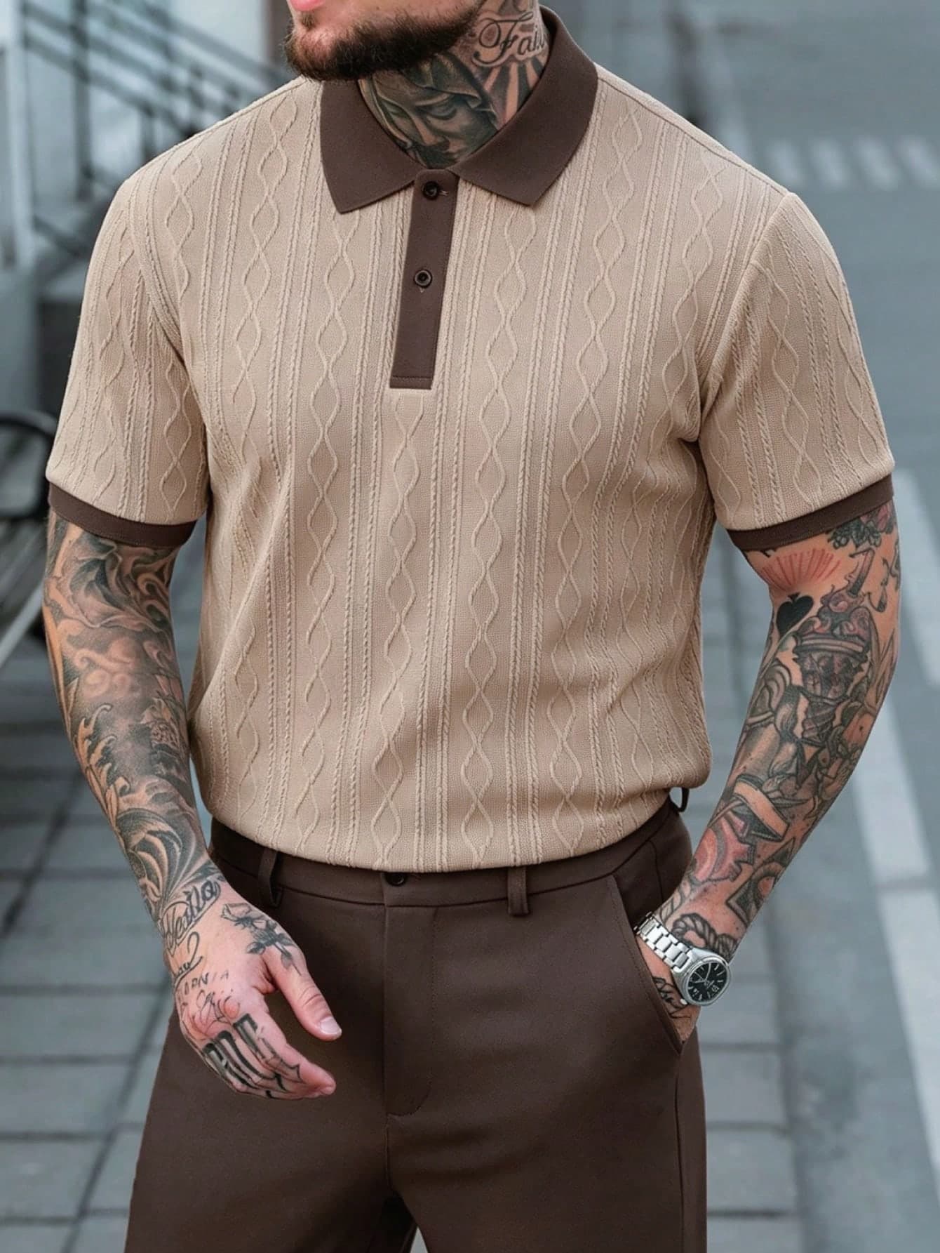 Manfinity CasualCool Men's Summer Casual Color Block Patchwork Polo Shirt