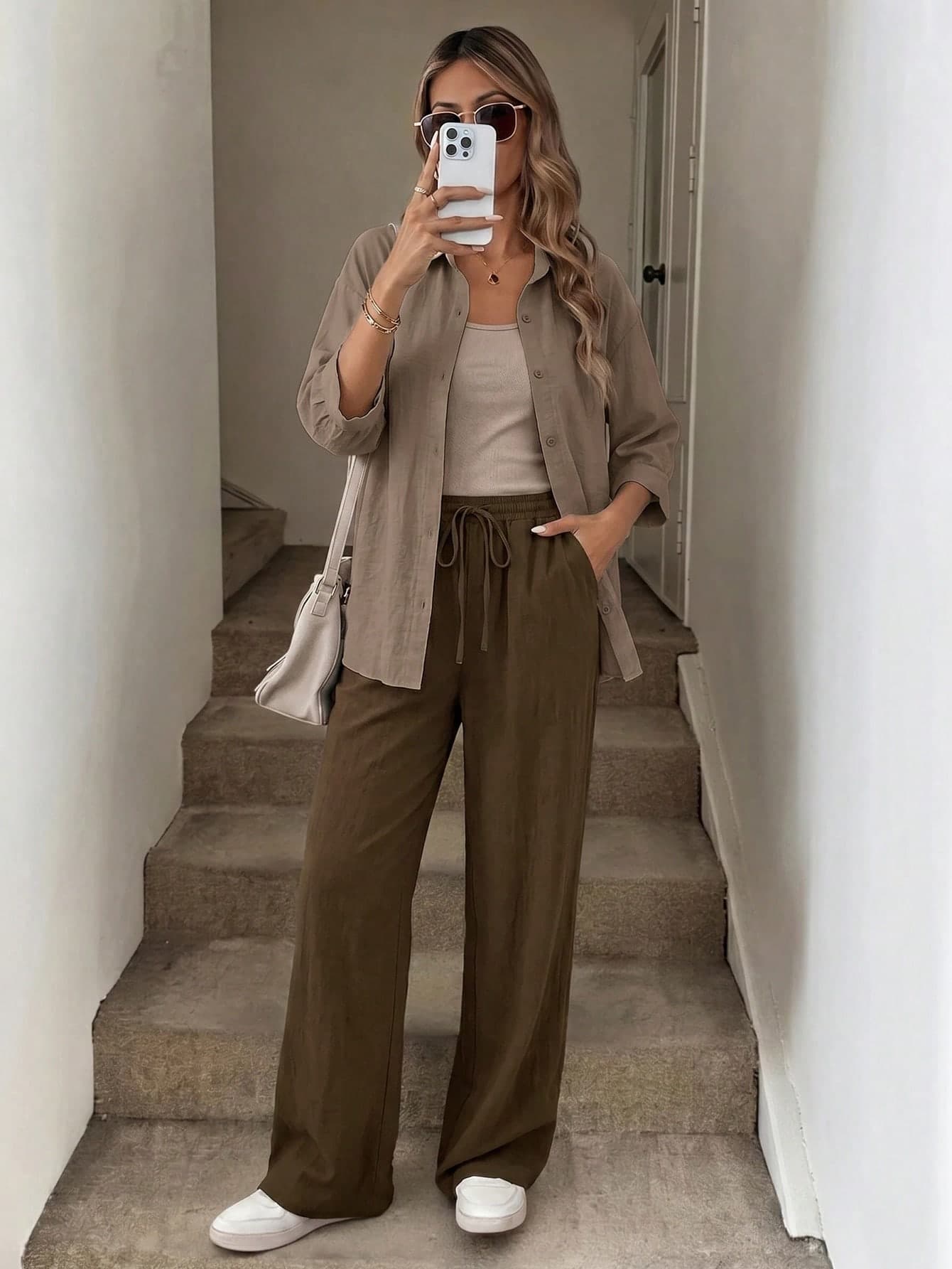 Easowa 2024 New 3 Pieces Set Women's Autumn Outfit: Chic Sheer Blouse, Slimming Wide-Leg Pants, Stylish Blazer,Vacation Outfits Women,Summer Outfits For Women