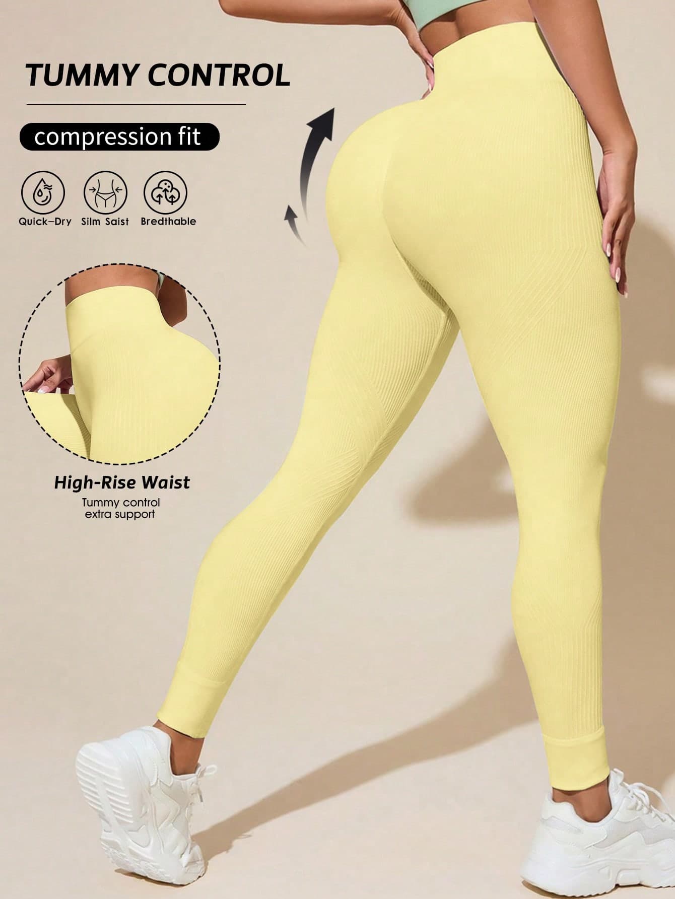 Gameset SHEIN Sport Women's Solid Color High Waist Casual Versatile Daily Travel Sports Tight Leggings