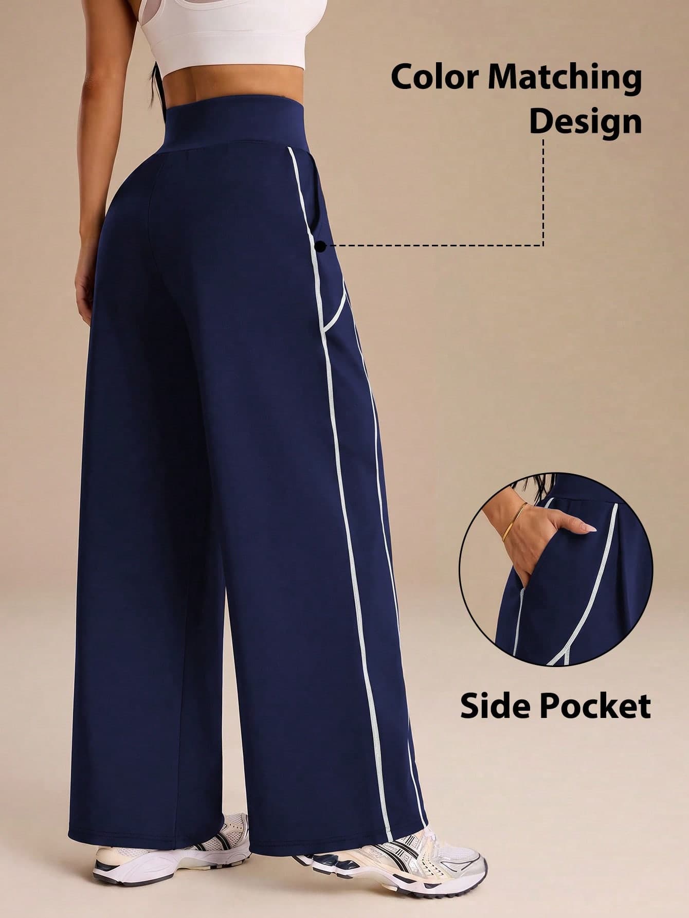 SHEIN Dewbera Women's Colorblock Casual Versatile Daily Wear Sports Long Pants