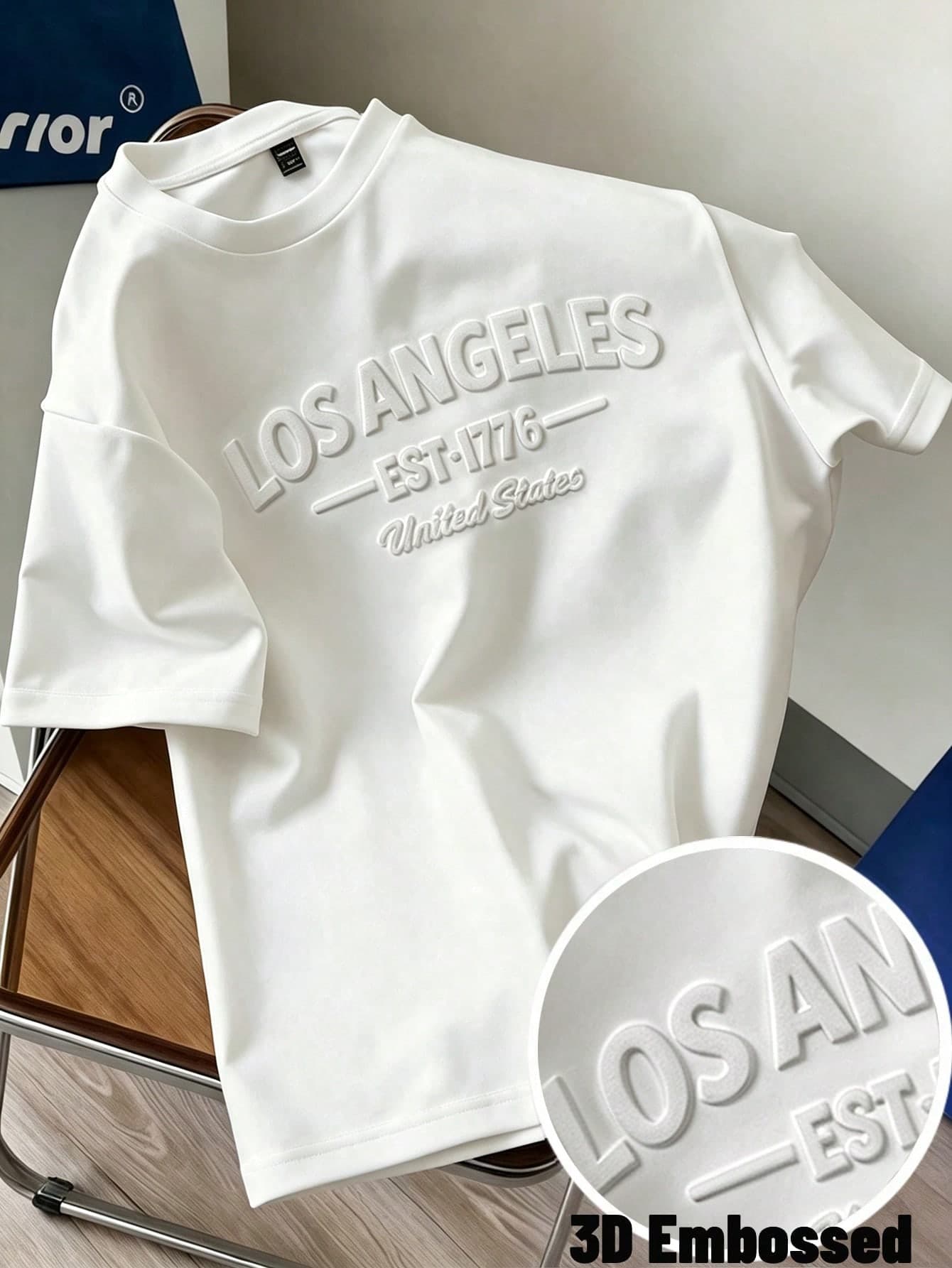 Manfinity Joysei LA 3D Embossed Letter Printed White T-Shirt Men's Women's Casual Summer Streetwear City Break Los Angeles Solid Color White Top Tee Tops