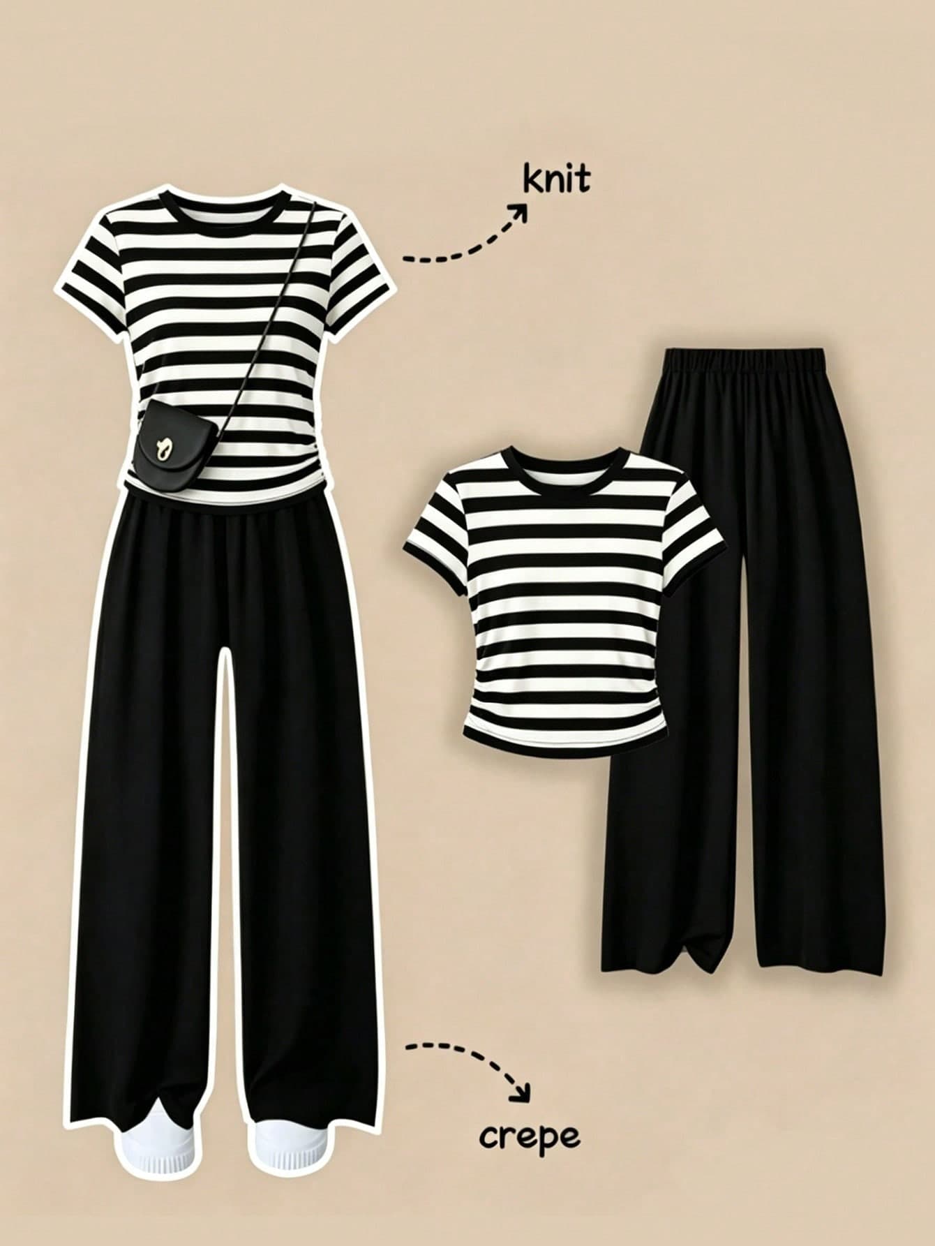 Zovinel Women's Round Neck Striped Short Sleeve Top And Pants Casual 2 Pieces Set
