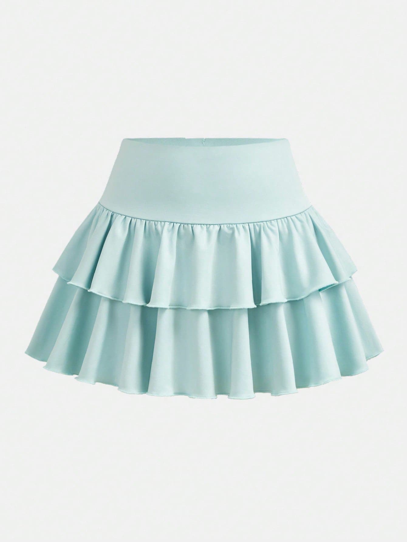 SHEIN Girlism Teen Girls Casual, Sporty, Preppy, Back To School, Mint Green Built-In Leggings Double Layer Ruffle Cake Skirt Mini Skirt