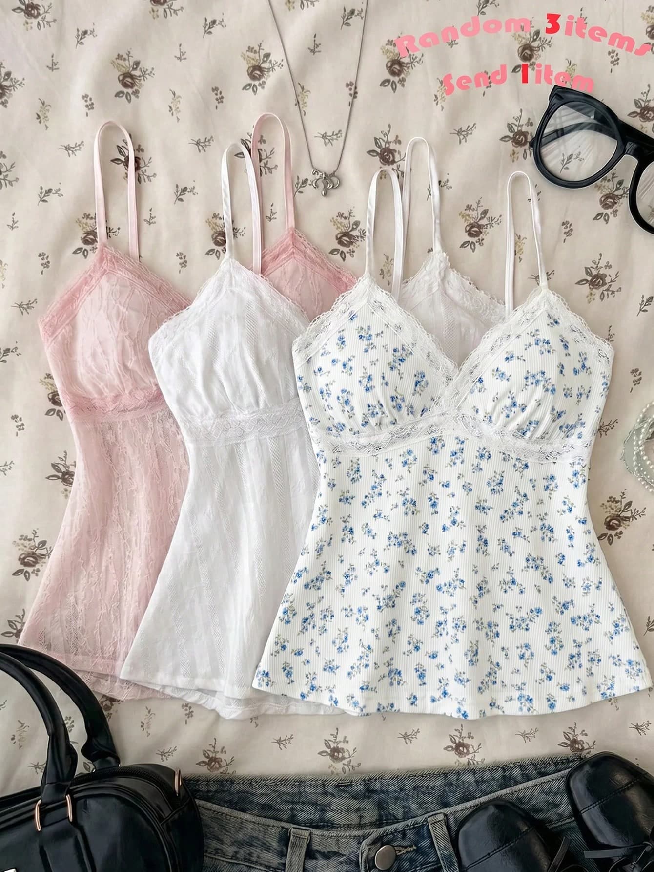 Teen Girls Pink Lace Camisole, Elegant Solid Color Lace Trim Camisole, Summer, Vacation, Casual, Home,