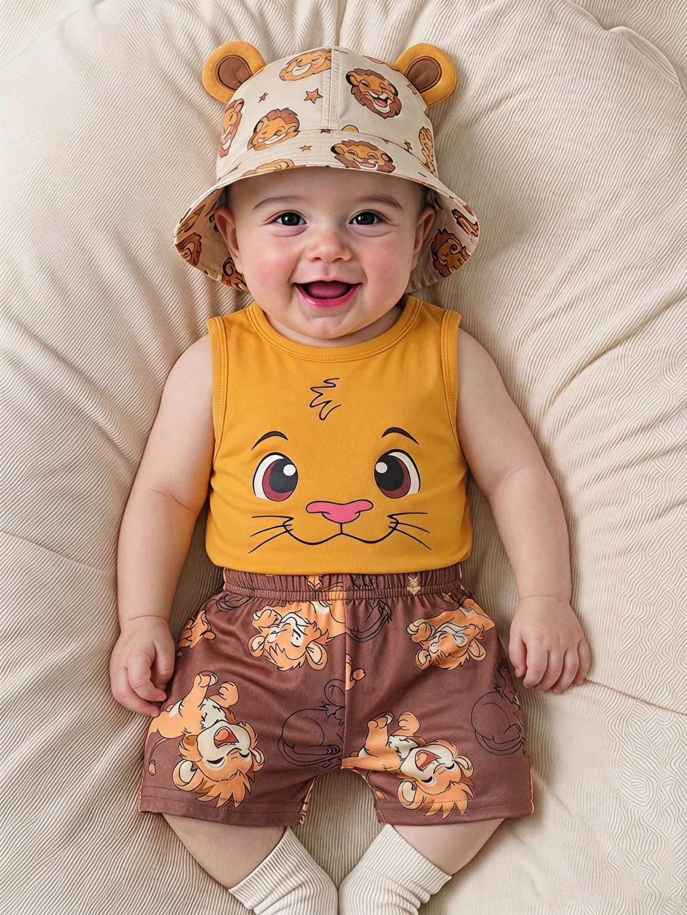 Playful Pals Newborn Baby Boys Two Pieces Set Cute Tiger Print Sleeveless Summer Top Shorts With Faux Pocket