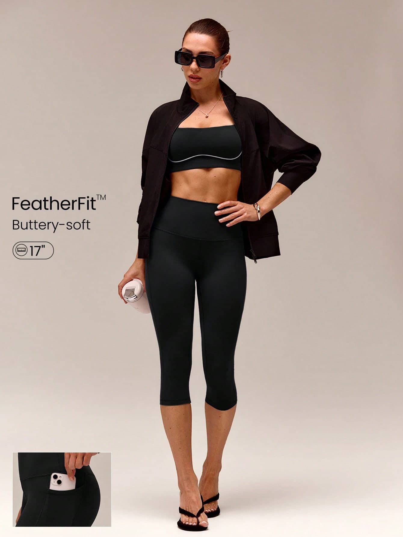 GLOWMODE 17" FeatherFit™ Peak Energy High-Waisted Side Pockets Sweat-Wicking Buttery-Soft Stretchy Leggings Yoga Pilates Gym Workout