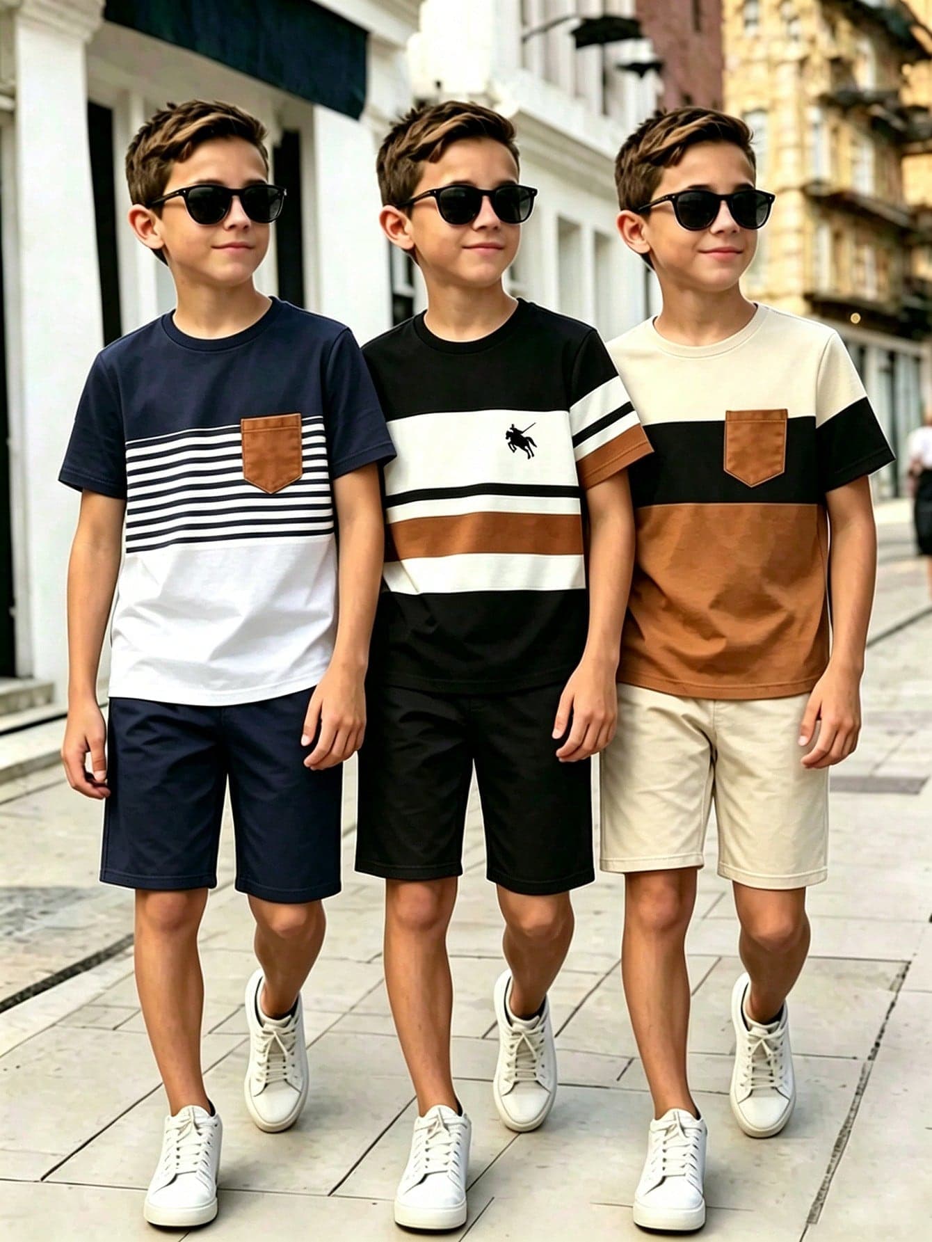 Teen Boys 3pcs Digital Stripe & Pocket Graphic Design Short Sleeve T-Shirts, Spring/Summer Casual Outdoor Sports, Suitable For Outdoor Picnic
