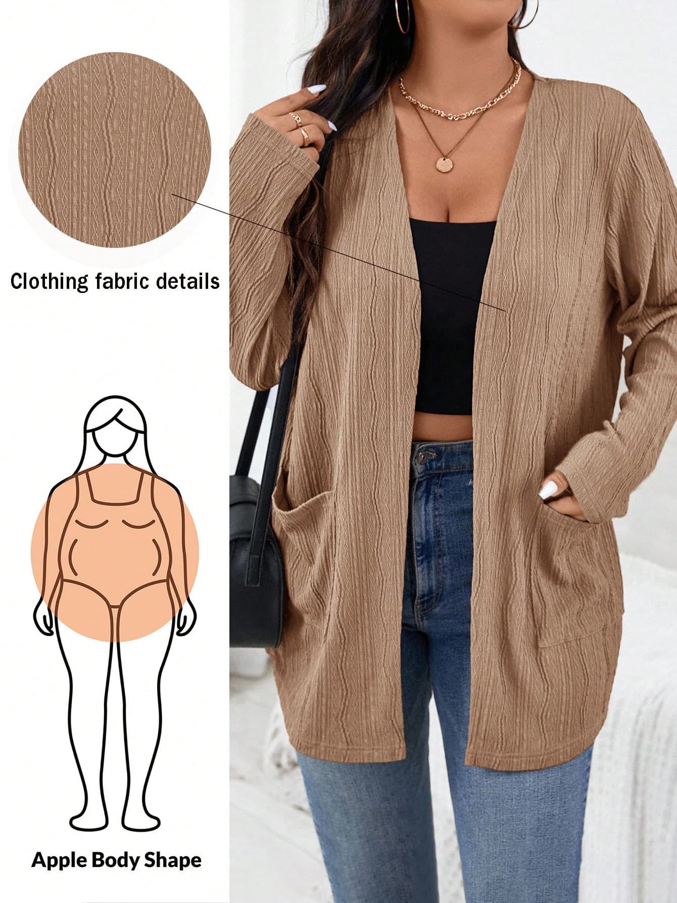 SHEIN Essnce Plus Size Solid Color Pocket Casual Versatile Daily Wear Long Sleeve Cardigan