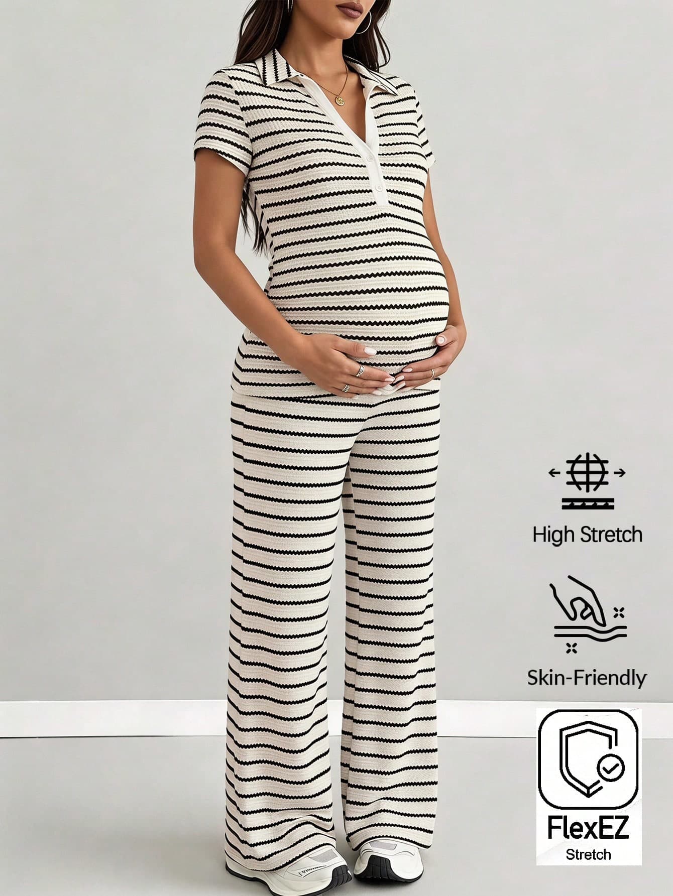 SHEIN Maternity Summer Casual Striped Jumpsuit Autumn Outfit Work Outfits