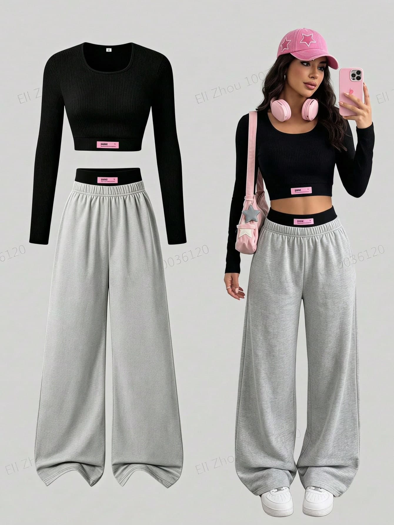 SHEIN 2pcs/Set For Teen Girls, Sweet Lightweight Casual Slim Fit Short Long Sleeve T-Shirt, Yellow T-Shirt And Pink Straight Leg Sweatpants, Letter Badge, Suitable For Daily And Outing Wear, Suitable For Autumn, Winter, Spring.