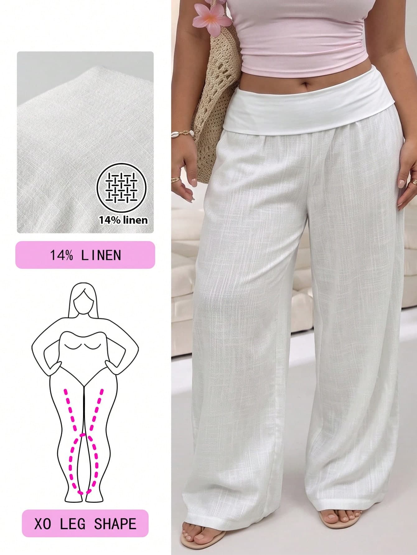 Solflare Plus Size Women's Solid Color Pocket Loose Wide Leg Long Pants