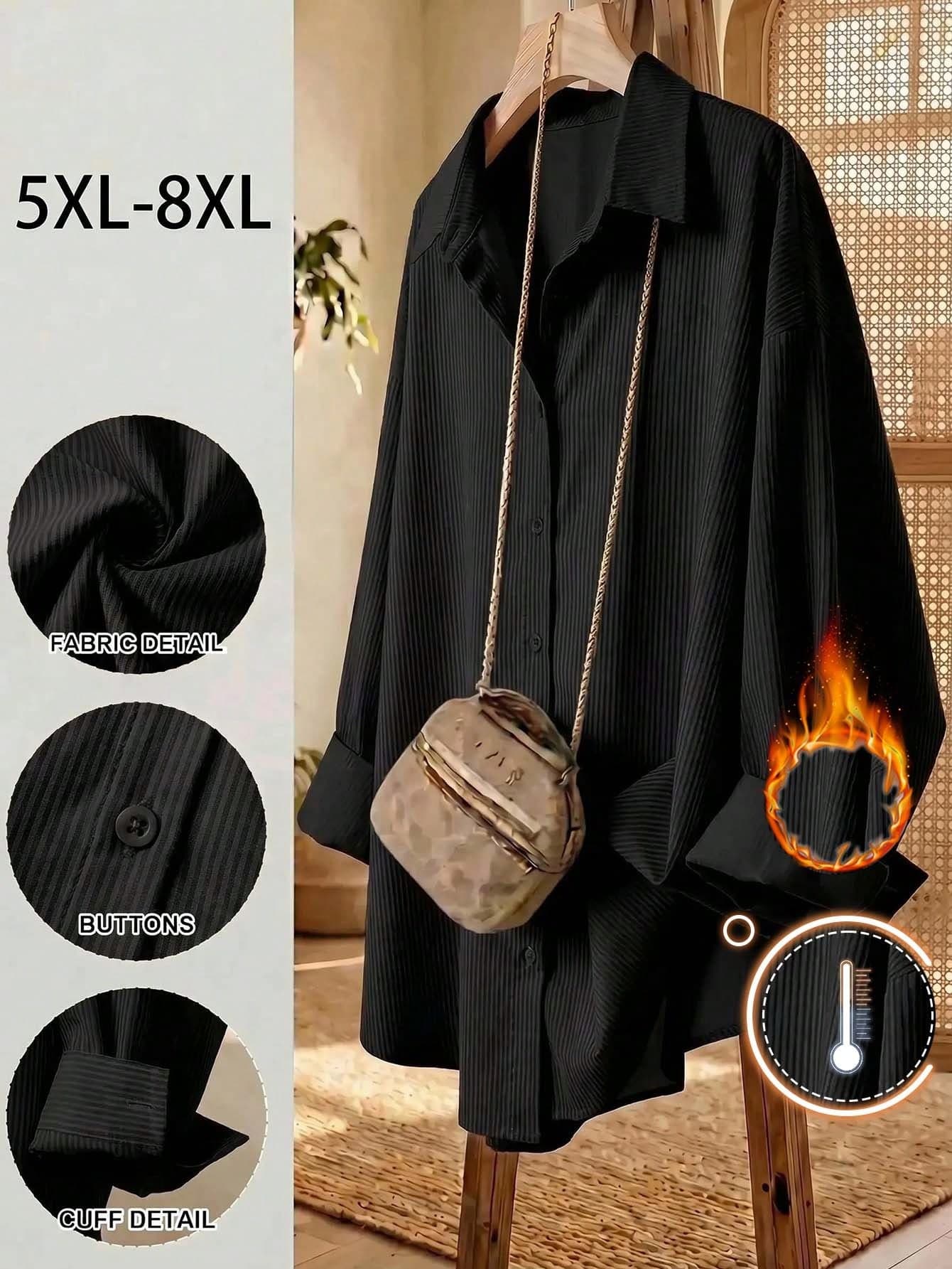 SHEIN CURVE+ Plus Size Women's Autumn Casual Daily Wear, Plus Size Women's Shirt Long Sleeved Shirt, Casual Loose And Comfortable Long Style, New Year's Women's Home Decoration, Autumn Shirt, Women's Shirt Casual Loose And Comfortable Long Style