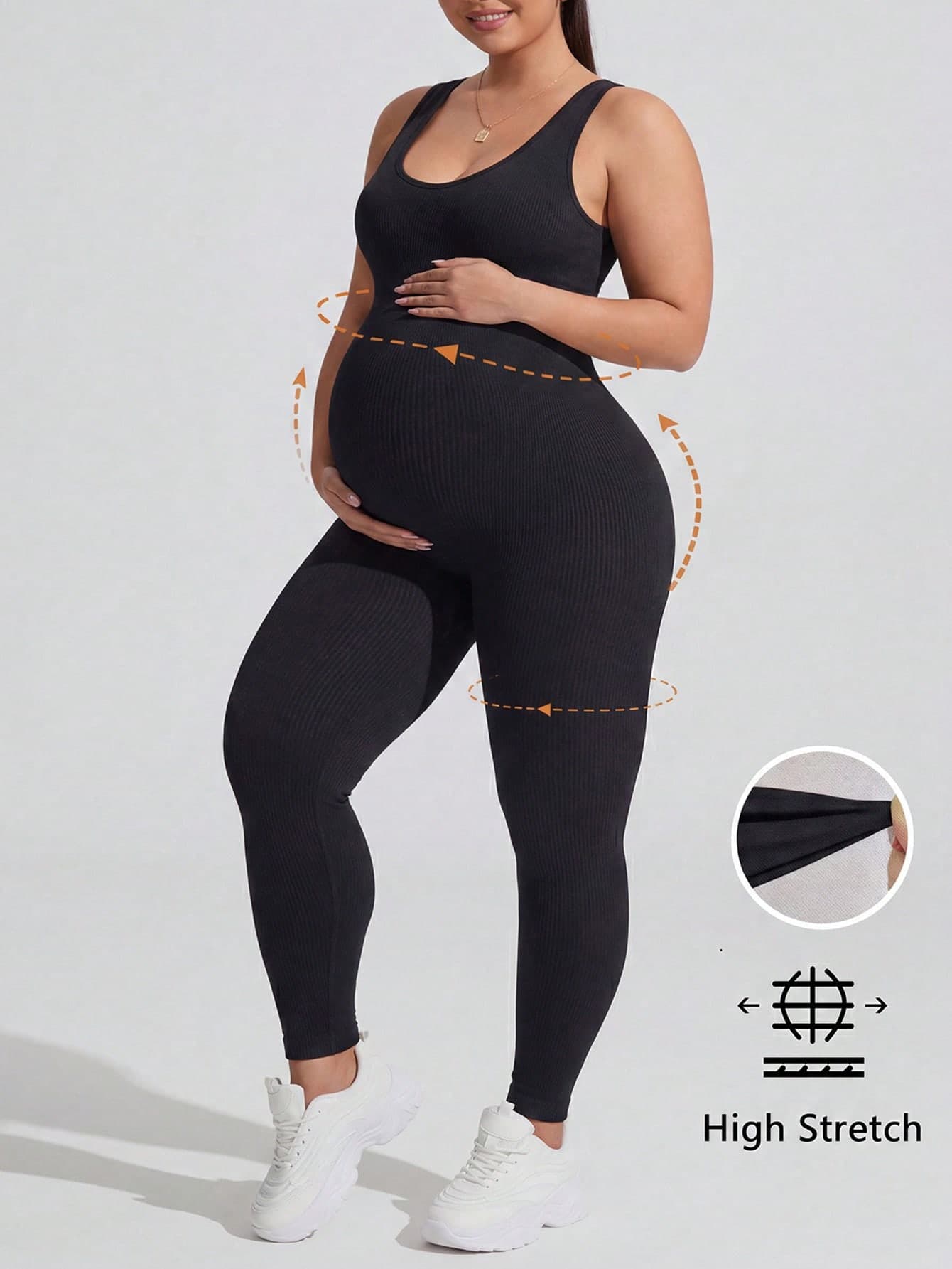 Plussiva Plus Size Solid Color Tank Top Style Maternity Sports Jumpsuit