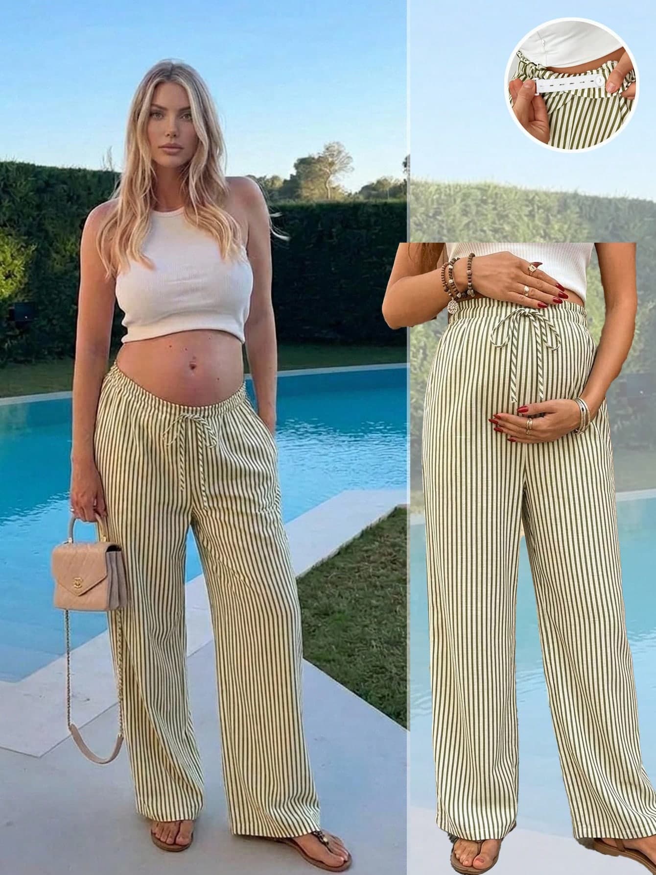 SHEIN Maternity Drawstring Striped Straight Leg Pants