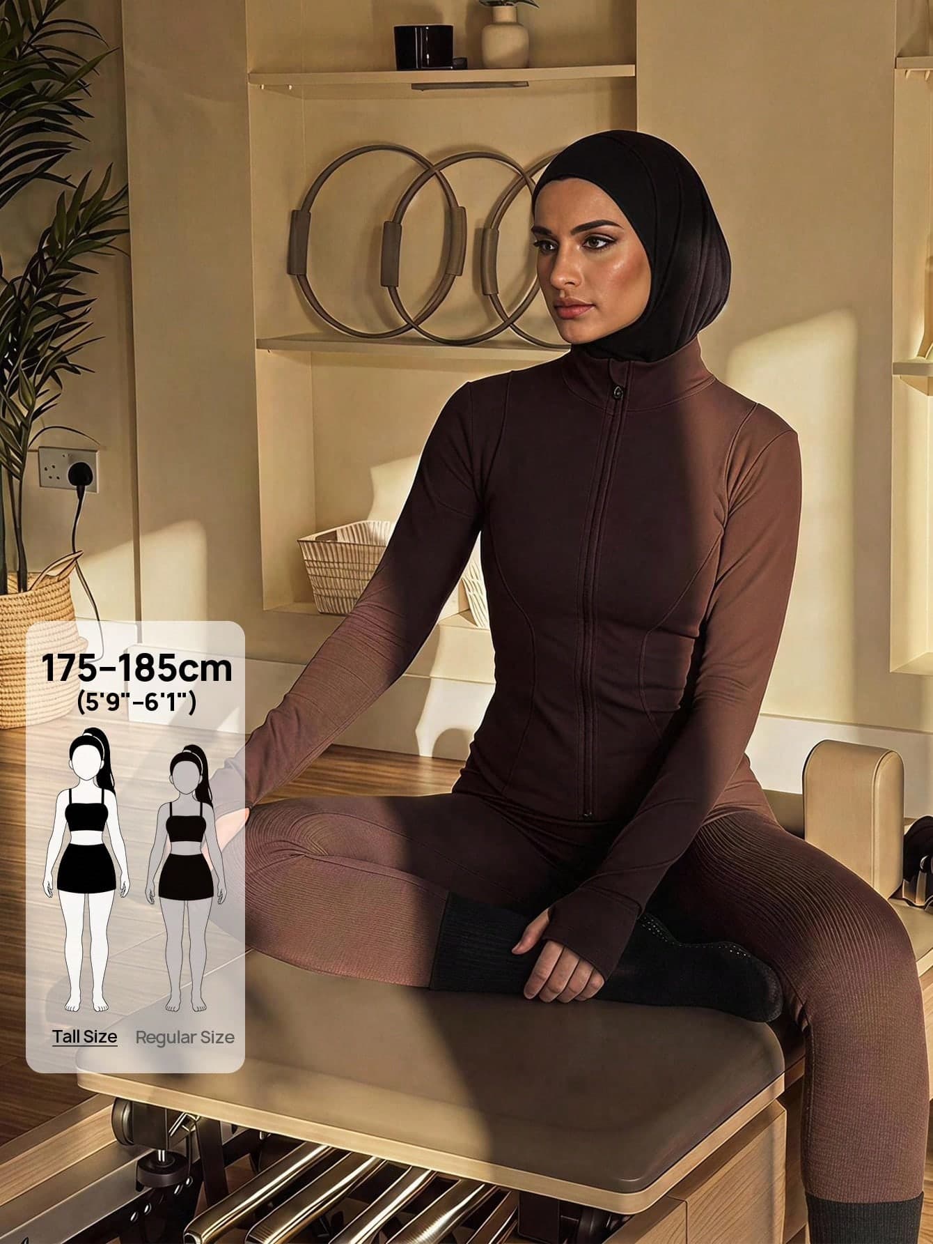 SHEIN Tall Dark Brown Knit Women's Vest, Long Sleeve Top And Leggings 3 Pieces Set Gym Autumn Sporty