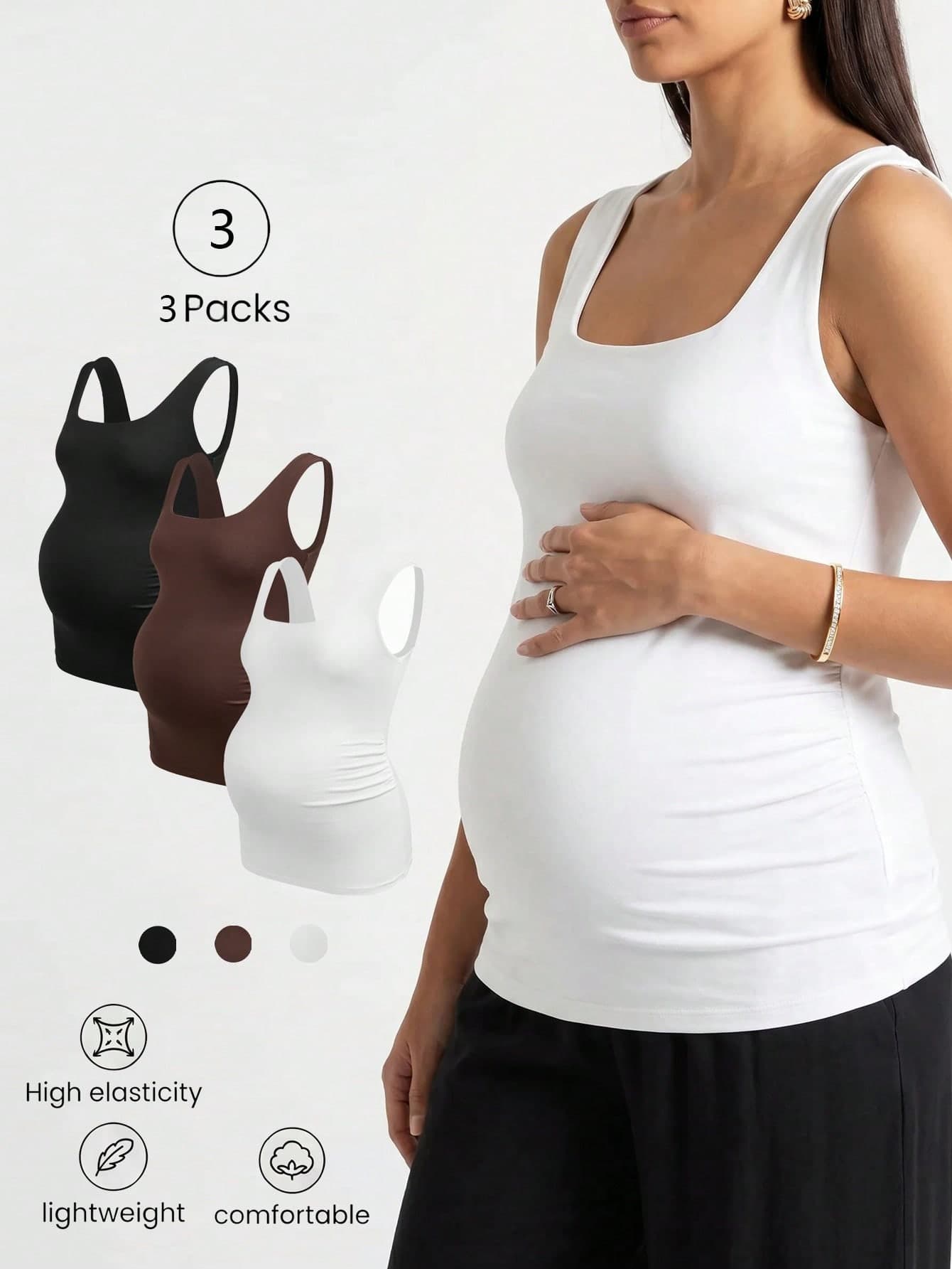 Modmama Maternity Casual Versatile Solid Color Fitted Tank Top