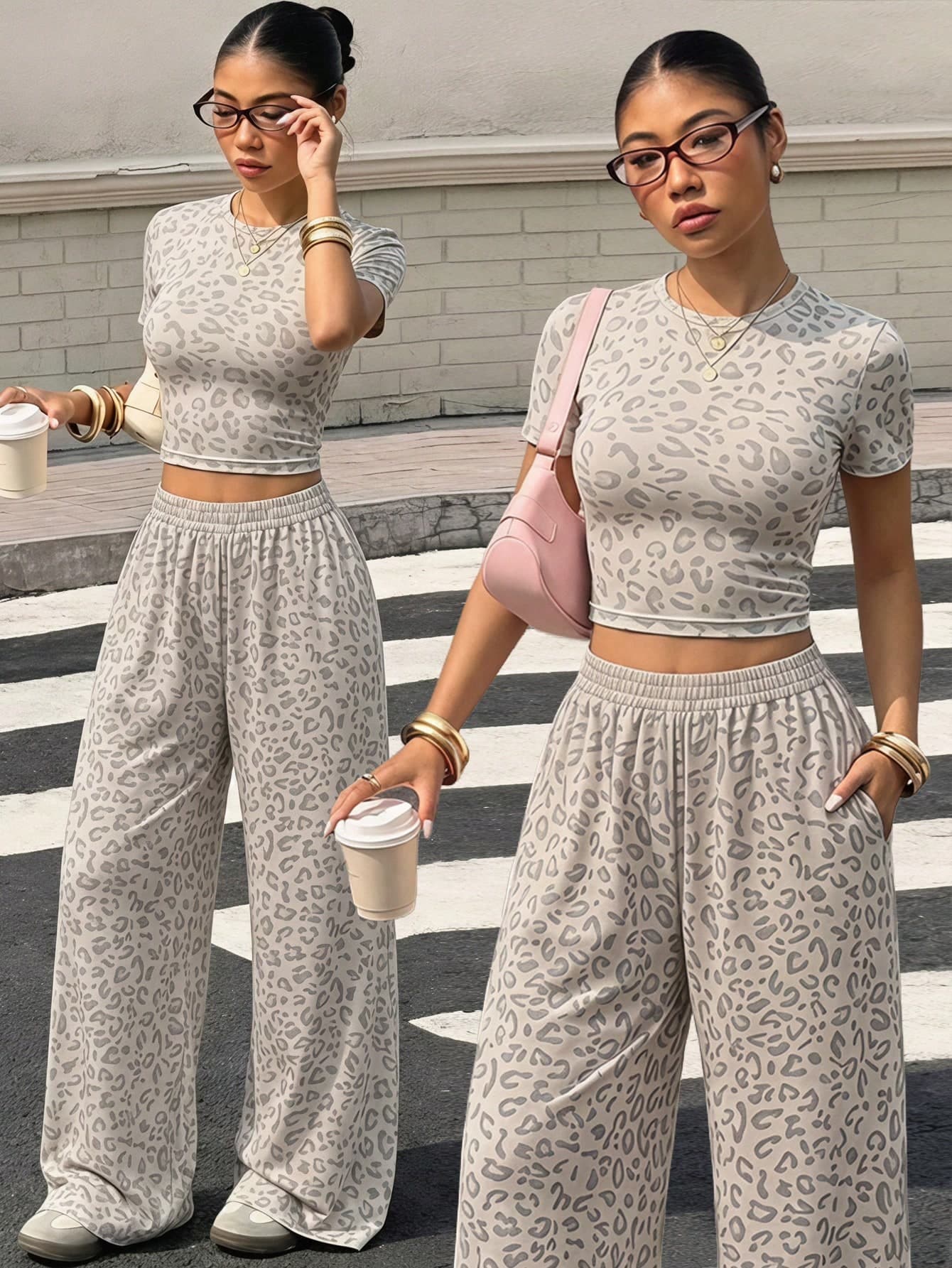SHEIN 2pcs Set Teen Short Sleeve & Long Pants Outfit, Bow Ribbon Pink, Suitable For Spring/Summer, Sports & Commuting