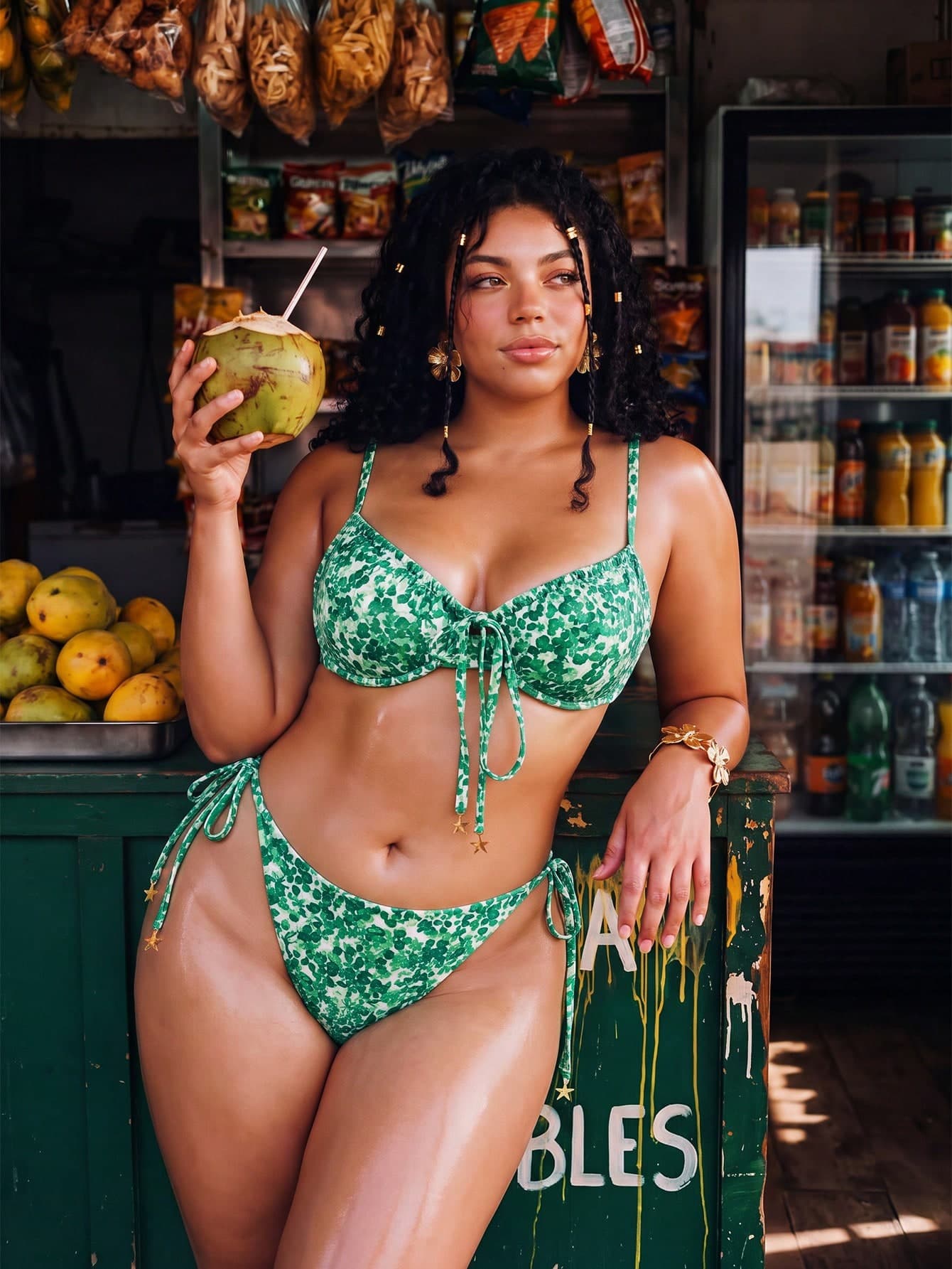 Swim Mod Plus Size Women 2-Piece Random Print Spaghetti Strap Sexy Beach Vacation Bikini Swimsuit