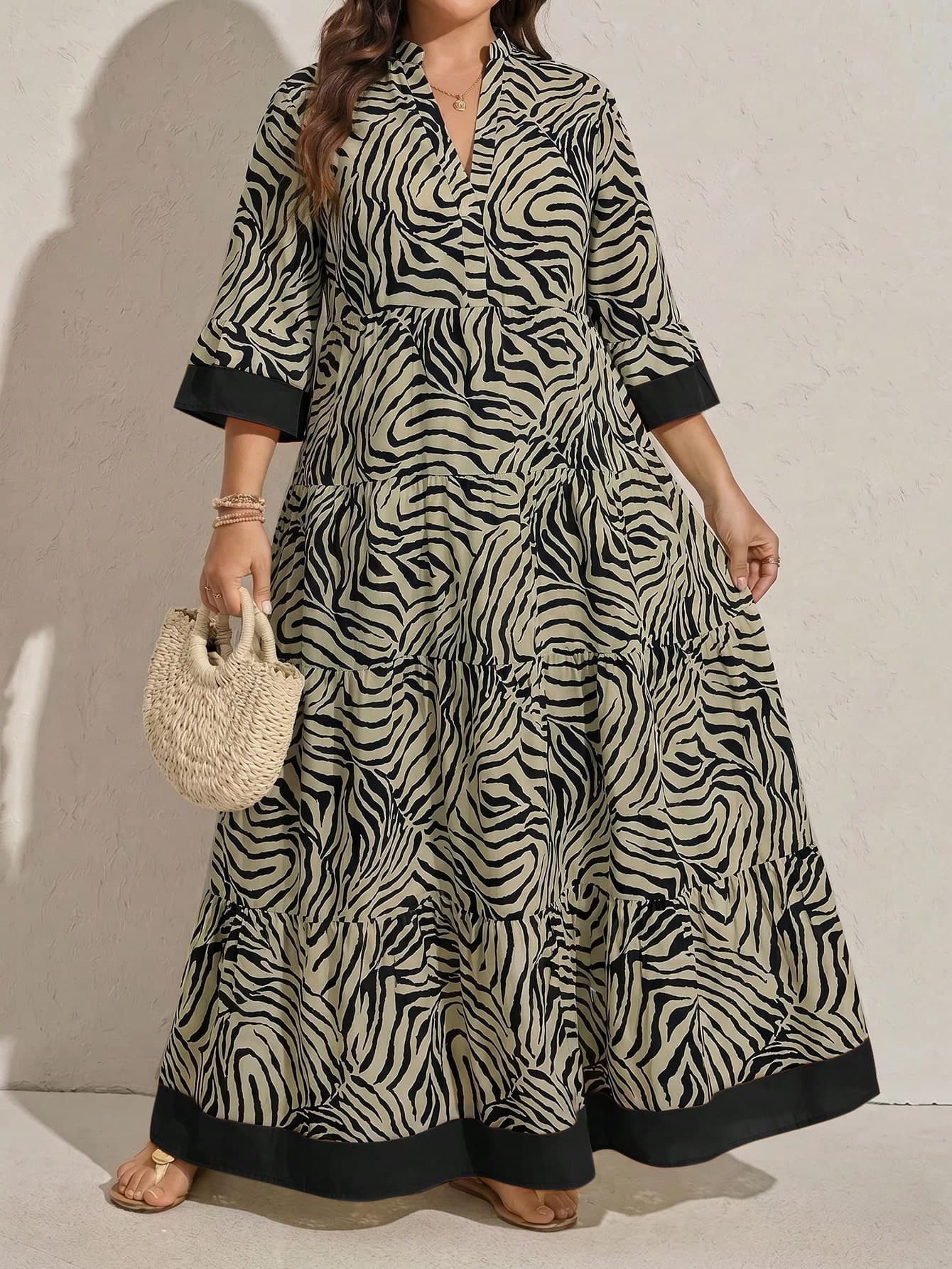 Comfylo Plus Size Dresses Vacation Beige Summer Boho Casual Formal