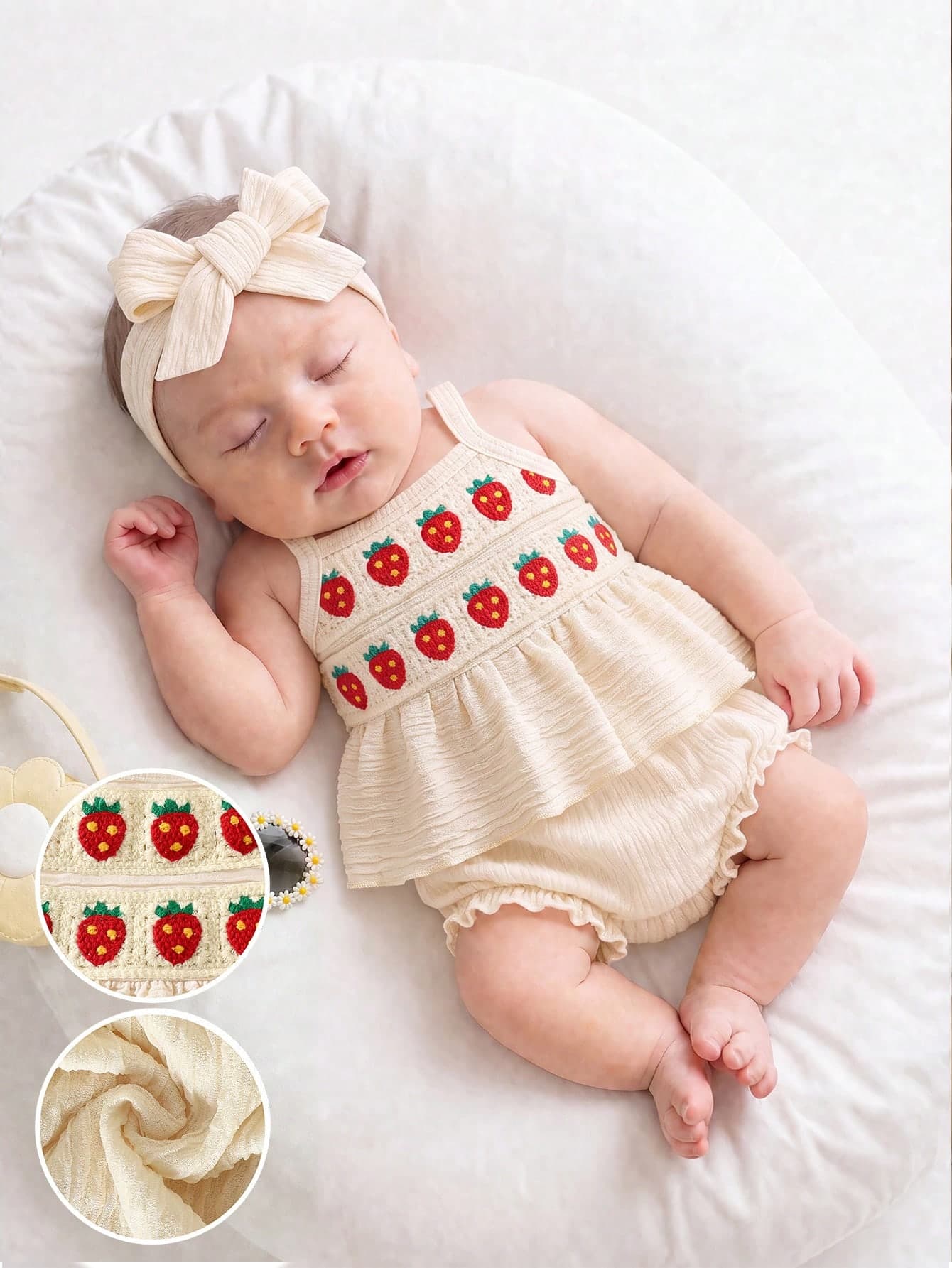SHEIN Newborn Baby Girl Summer New Style Printed Pattern Cute Triangle Bib Set With Headband