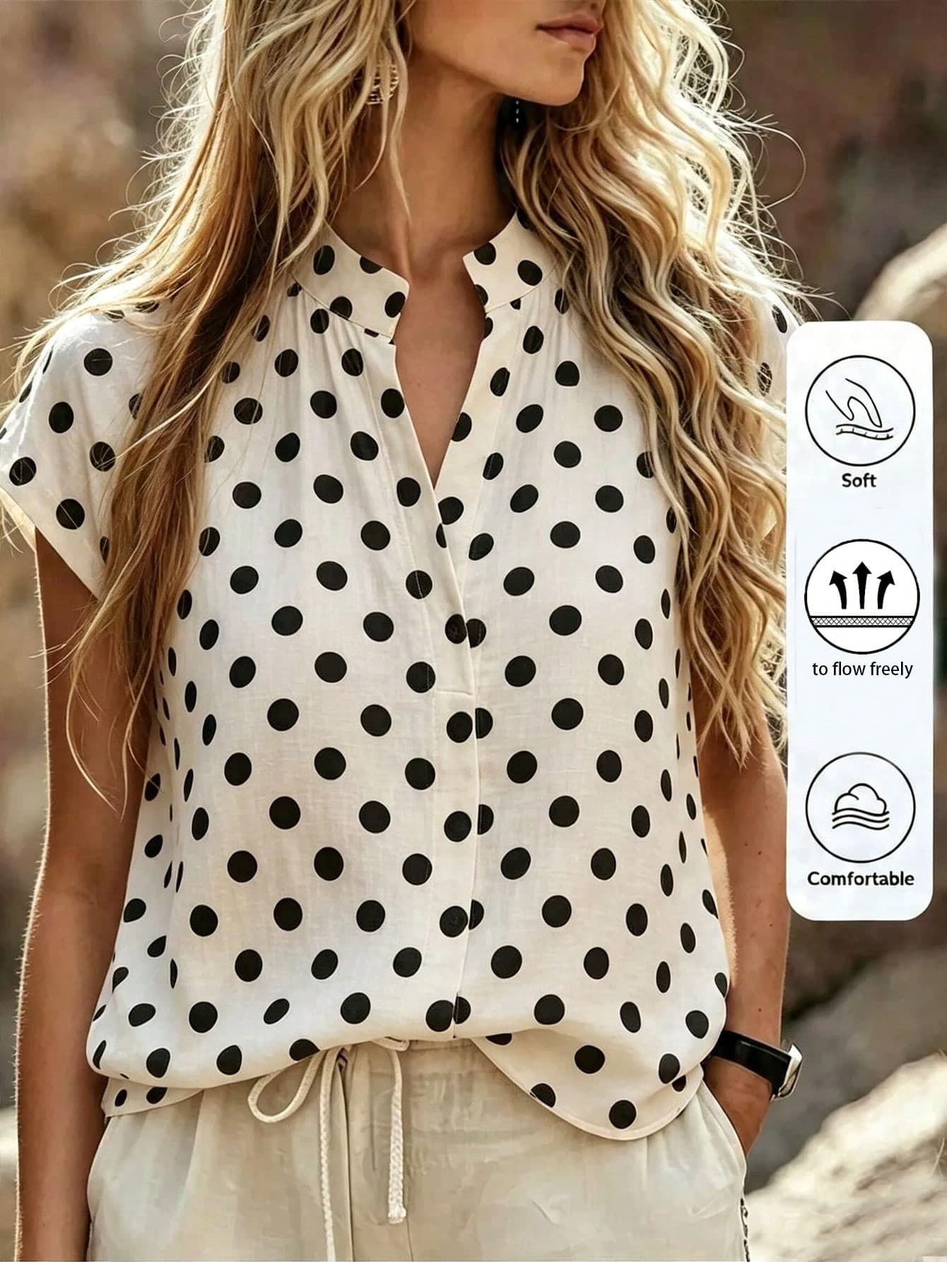 Velvienne Plus Size Women's Vintage Polka Dot Print Stand Collar Sleeveless Loose Slimming Fashion Versatile Commute Daily Blouse