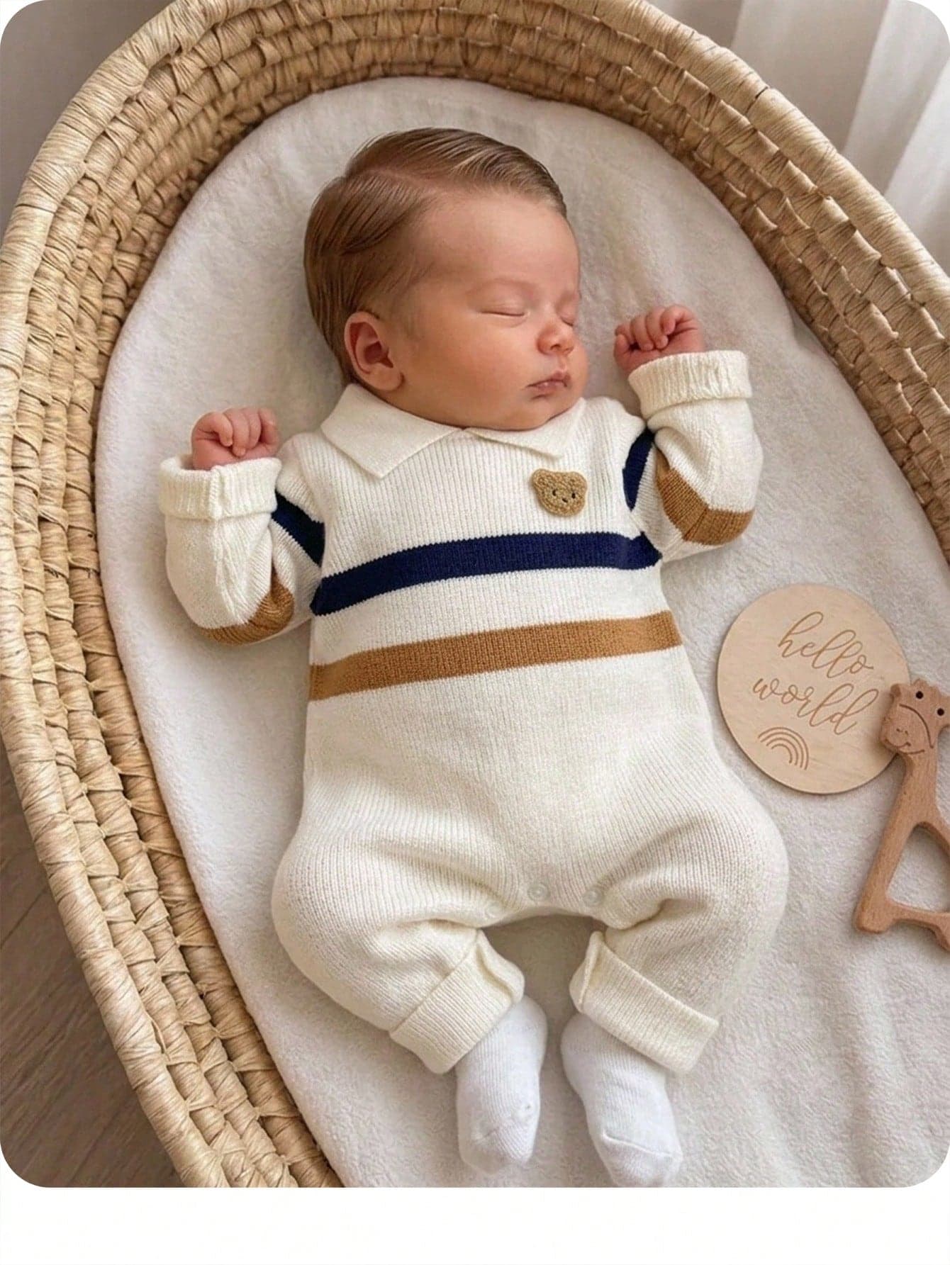 SHEIN Newborn Baby Boy Cartoon Pattern Patchwork Casual Daily Knit Autumn Jumpsuit