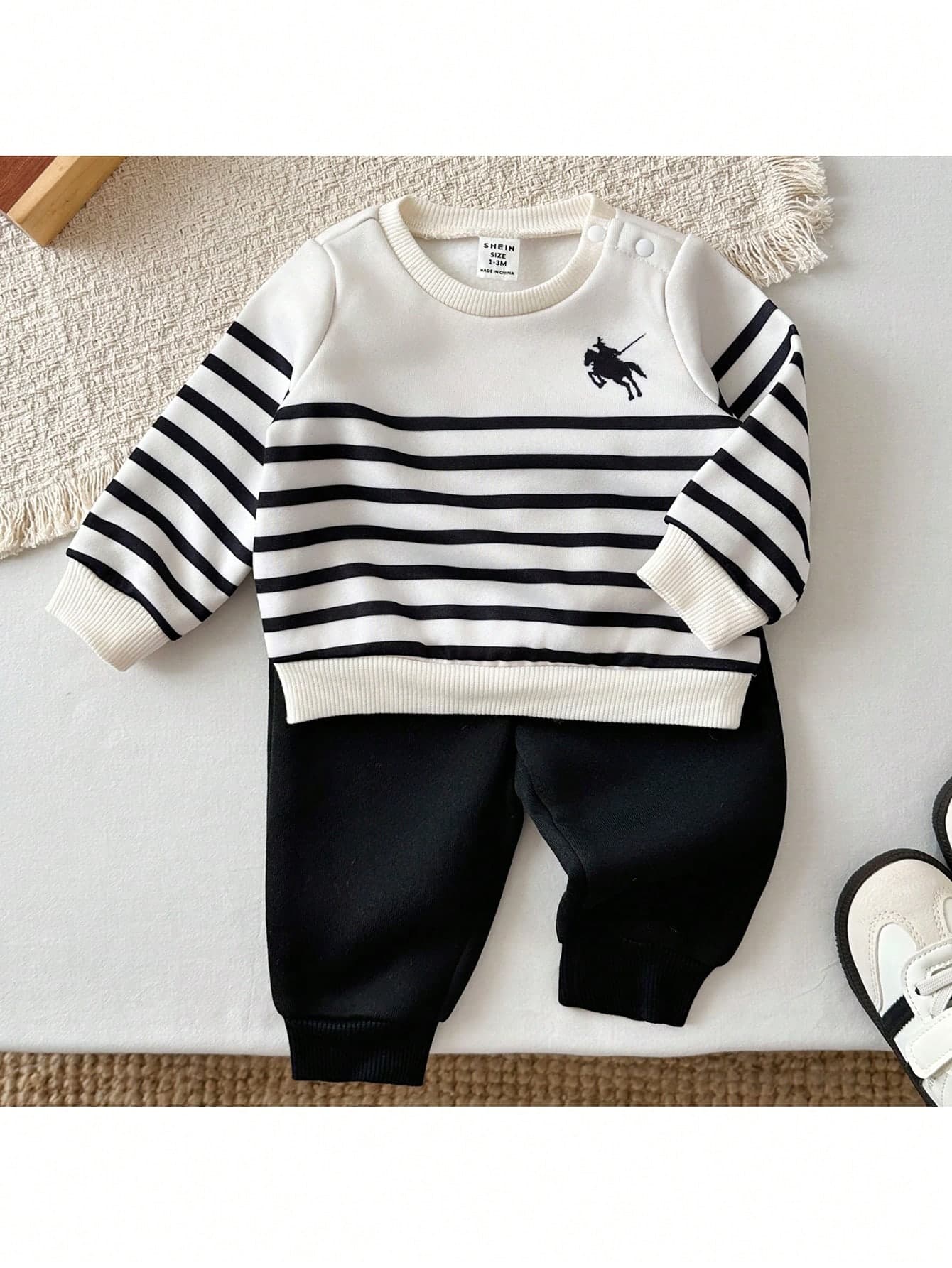 Loomiva Newborn Baby Boy Baby Girl Striped Long Sleeve Sweatshirt & Sweatpants 2pcs Set