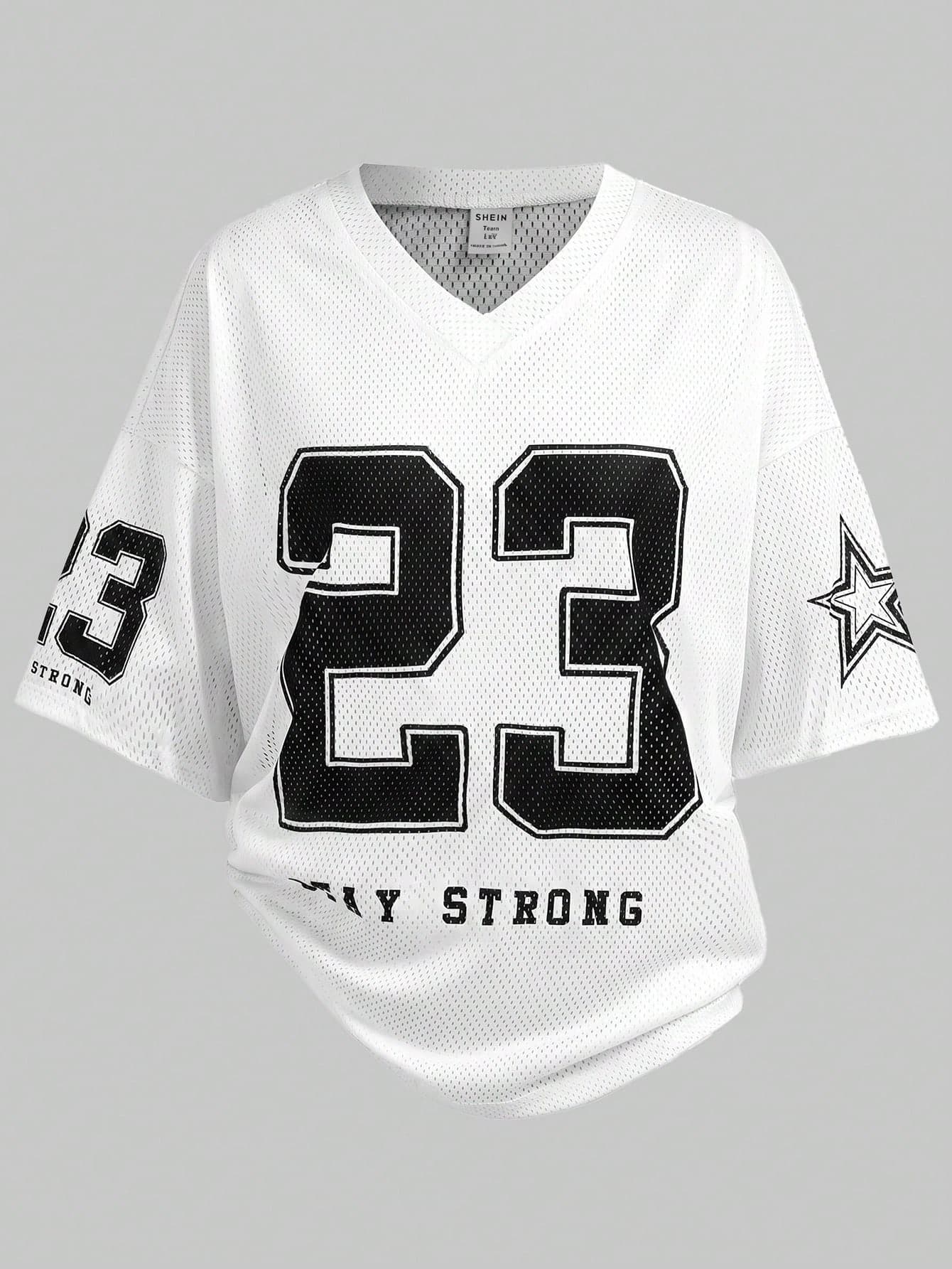 SHEIN Girlism Teen Girl Teen Girls T-Shirts Casual Simple Letter Number Pattern 23T-Shirt Suitable For Summer White Ball Game Outfit, Suitable For Summer, Suitable For Ball Games