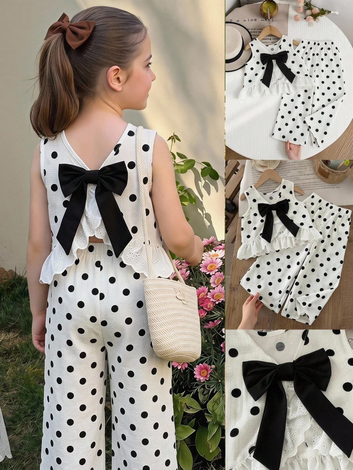 Emery Rose Kids Emery Rose Kids Young Girl Dotty Little Girl's Sweet Vest Set