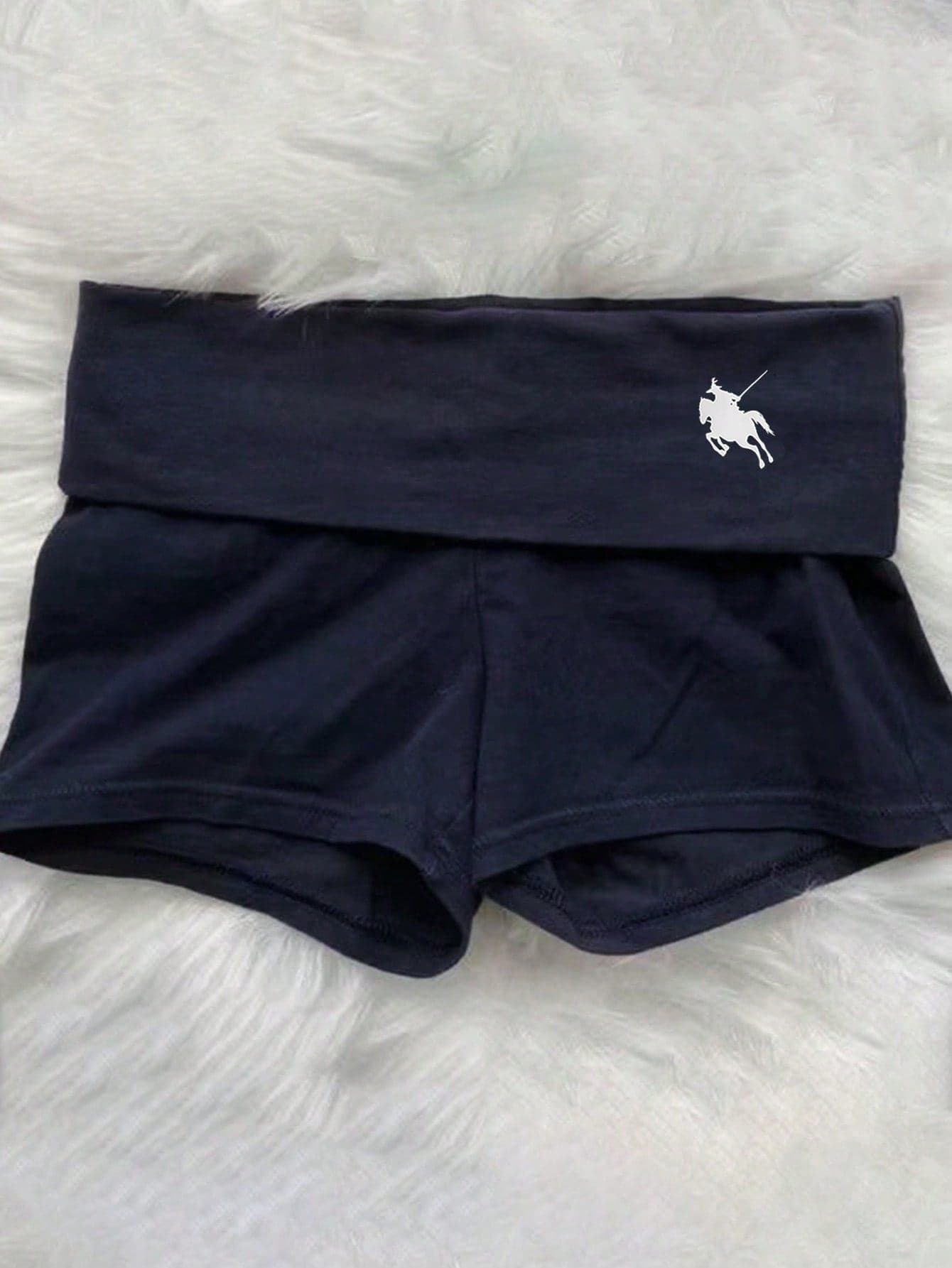 Teen Girl Casual All-Match Versatile Daily Folded Waistband Printed Super Short Knitted Shorts