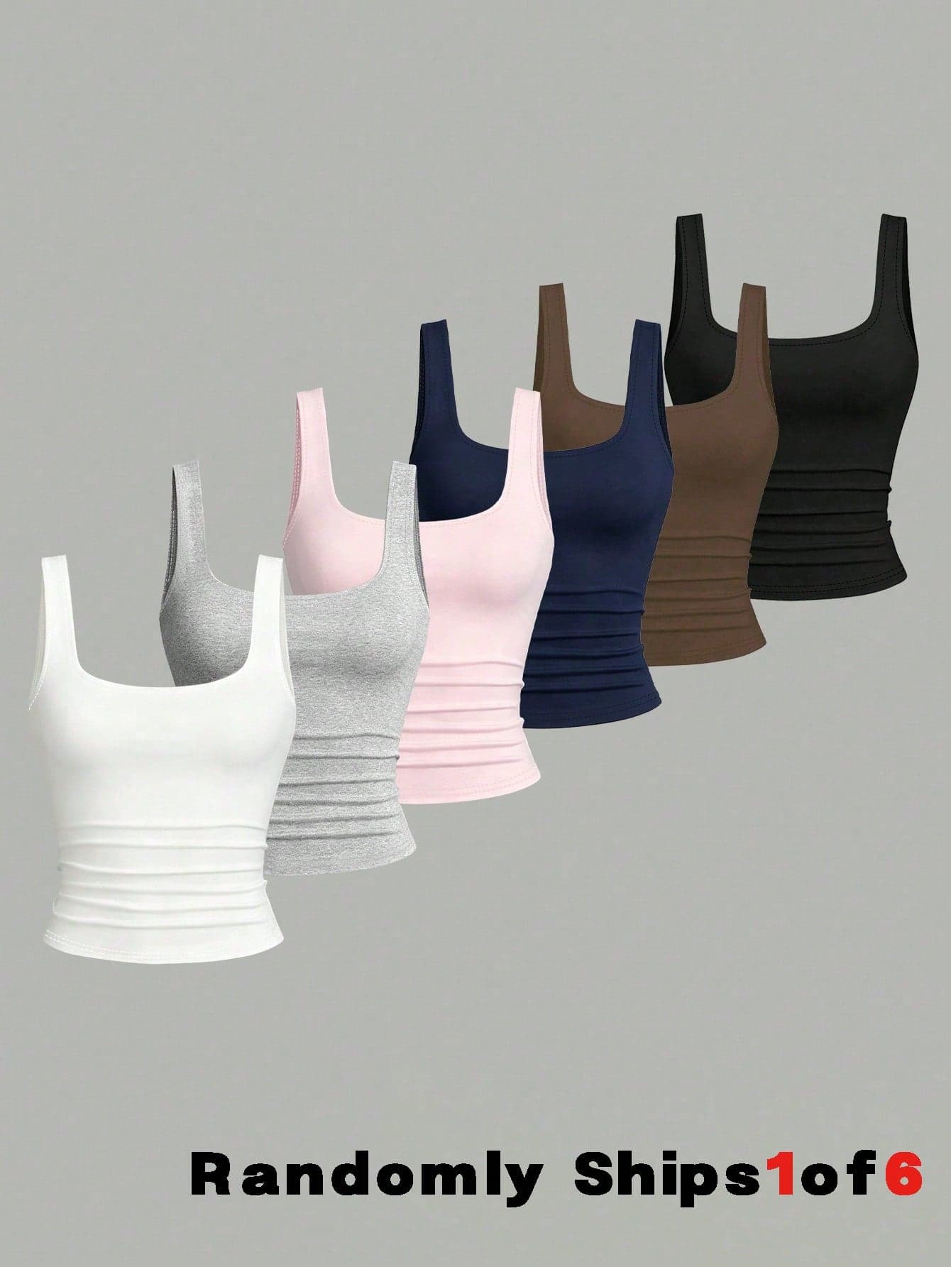 Teen Girls Simple Casual Square Neck Tank Top, Simple White, Brown, Black, Navy, Pink, Heather Gray; Suitable For Summer, Personalized Tank Top, Girls Tank Top, Suitable For Spring And Summer, Easy And Comfortable, Family Outing Season, Family Outing, Simple Casual Wear, Back To School Essential