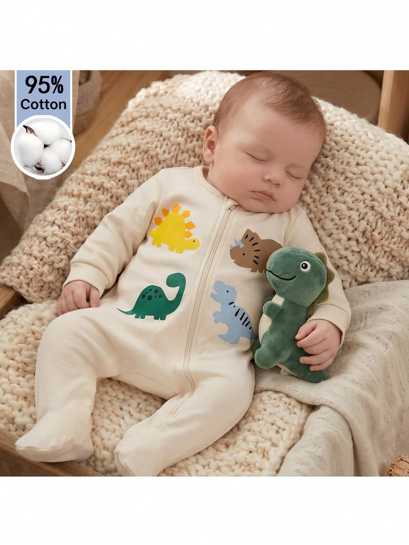 Loomiva Newborn Baby Cartoon Animal Print Soft Knit Casual Cute Long Sleeve Romper, Suitable For Holidays, Layering, And Various Occasions
