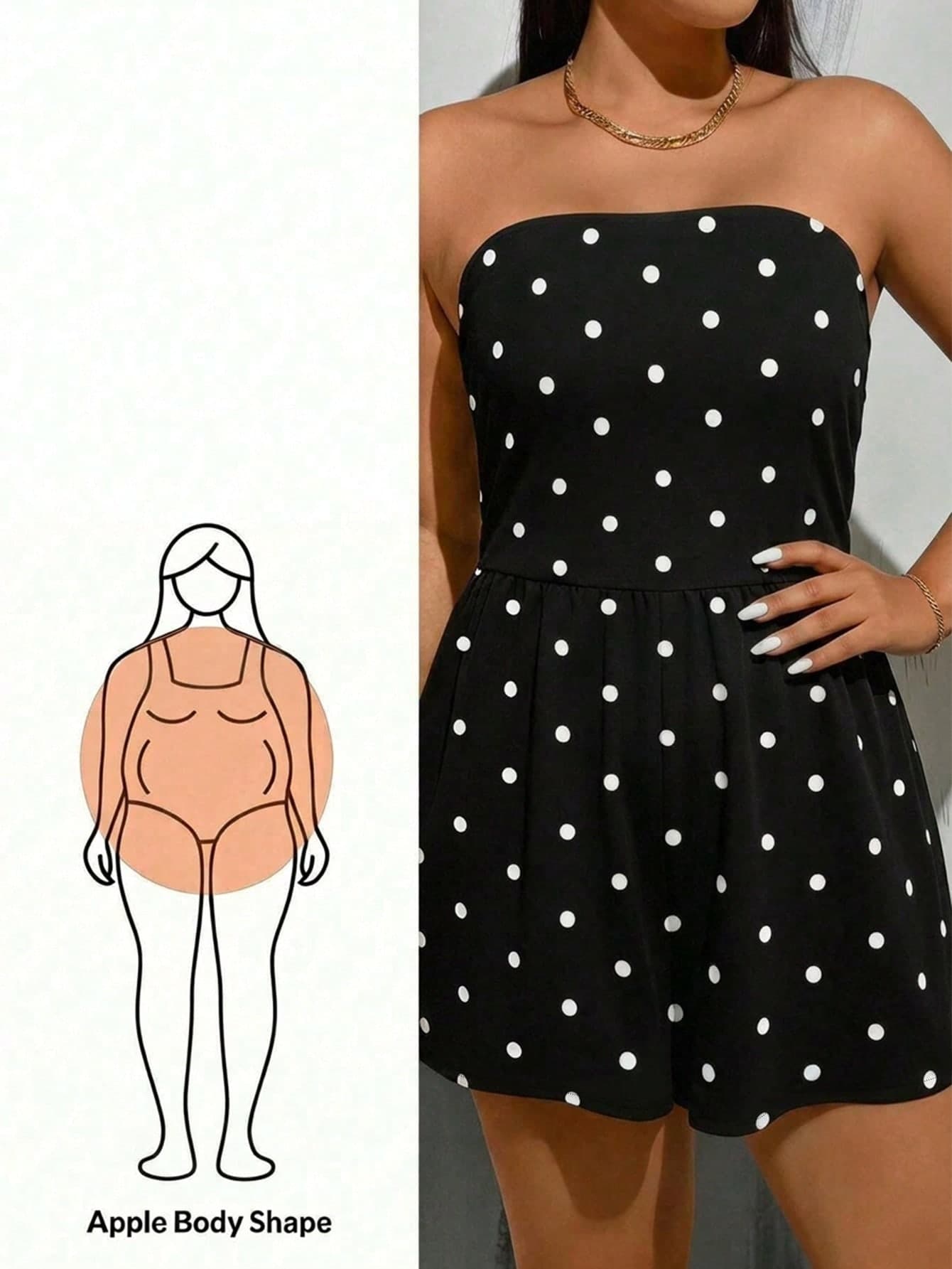 SHEIN Essnce Casual Minimalist Retro Polka Dot Print Plus Size Women Tube Top & Shorts Jumpsuit