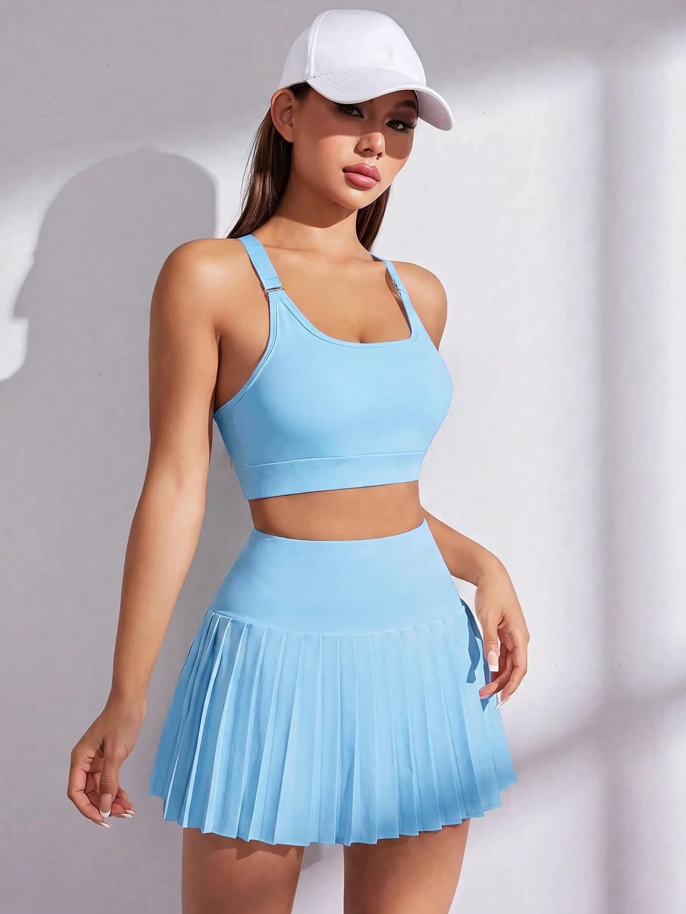 Dewbera Dewbera Women's Solid Color Cropped Top And High Waist Skort Casual Daily 2-Piece Set