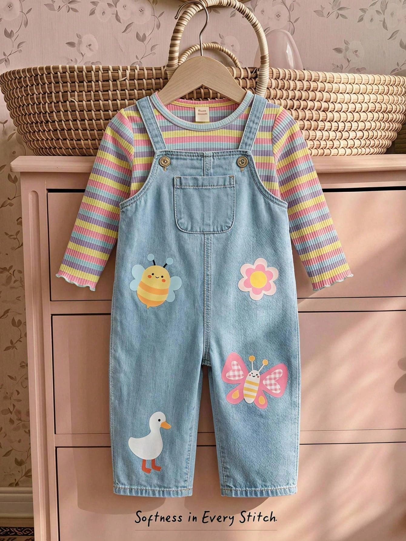 Cozy Pixies Baby Girl Colorful Striped Crew Neck Long Sleeve Pullover Top, Comfortable Versatile Fashionable Casual Cute Minimalist Basic Style, Suitable For Autumn/Winter, Indoor, Outdoor Leisure, Back To School, Daily, Sports, Play, Party